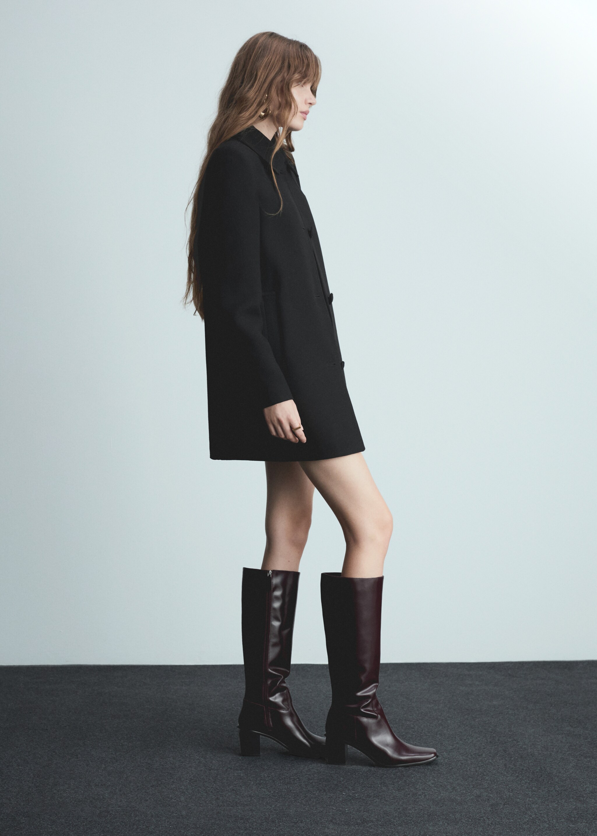 Straight-fit coat with buttons - General plane, Black. Ref: 77045672-00.