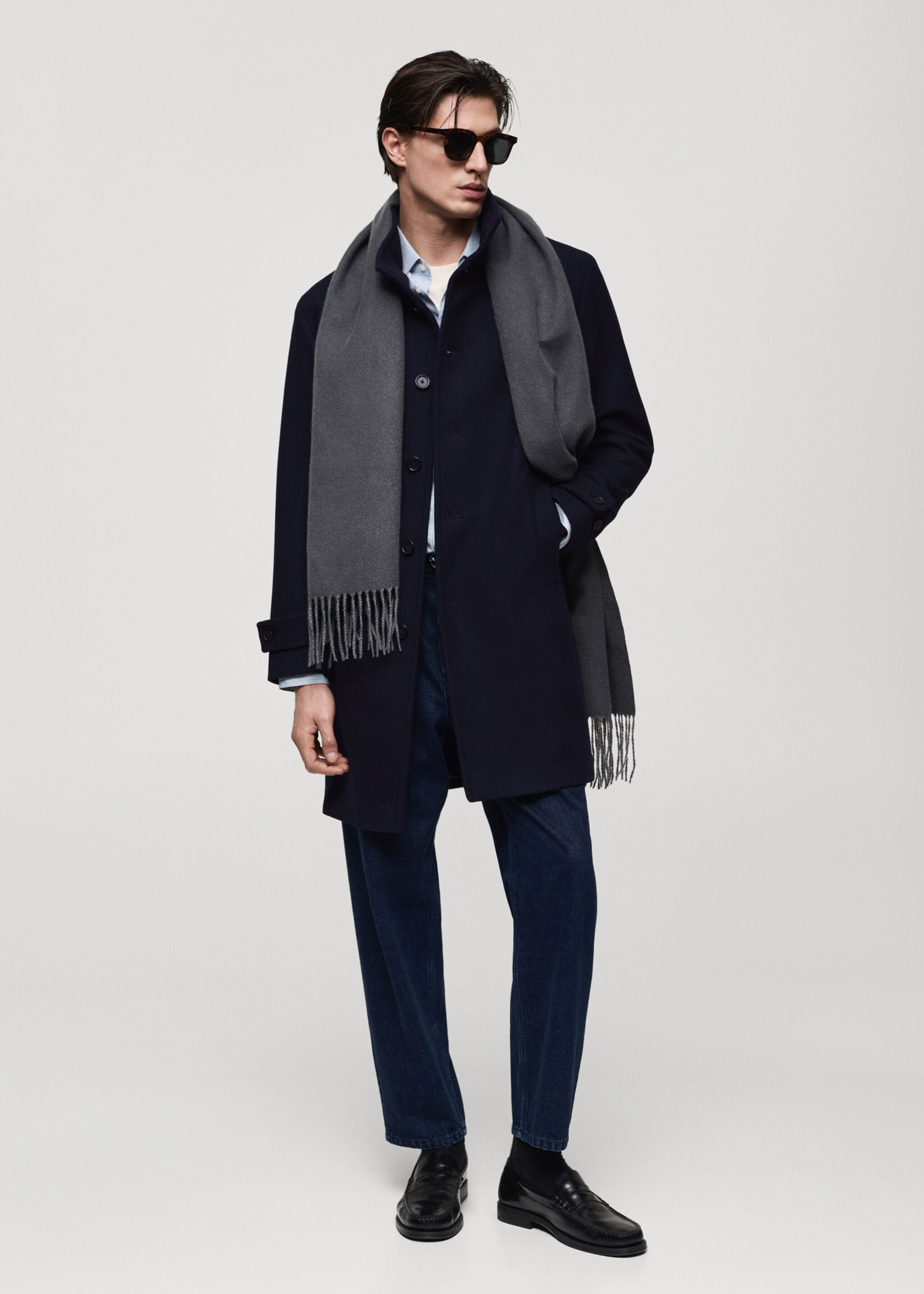 Wool funnel neck coat - General plane, Dark Navy. Ref: 77045967-00.