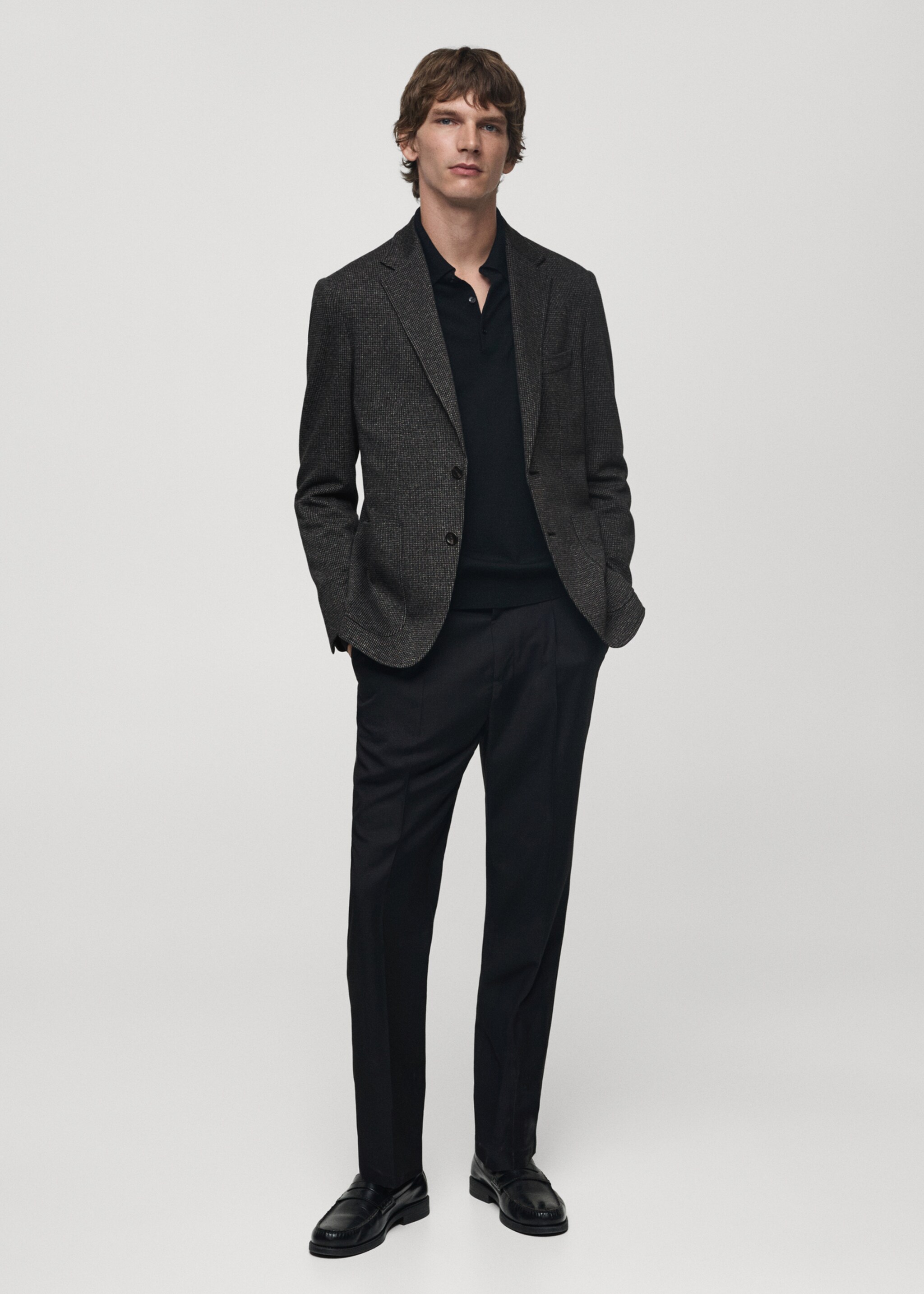 Slim Fit-Sakko mit Mikro-Hahnentrittmuster - Allgemeine Ansicht, Dunkelgrau meliert. Ref: 77045972-00.