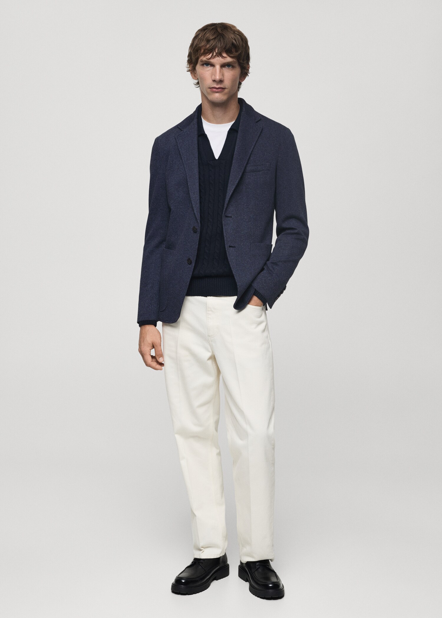 Slim Fit-Sakko mit Fischgrätmuster - Allgemeine Ansicht