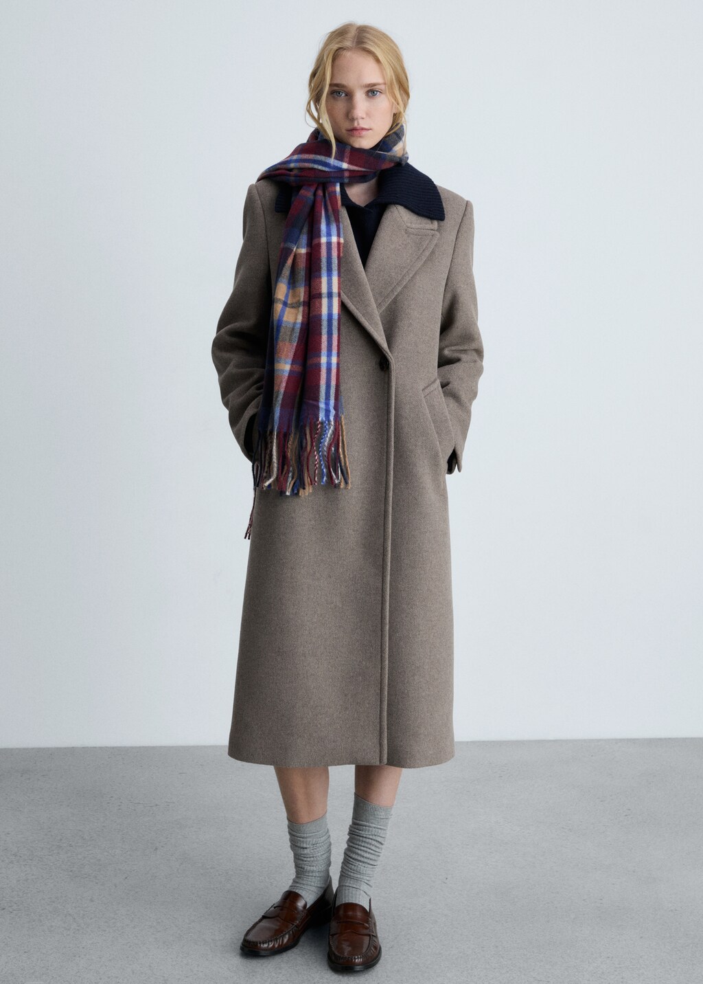 Check scarf with fringed ends - Women | MANGO OUTLET USA Check scarf with fringed ends - Women | MANGO OUTLET USA