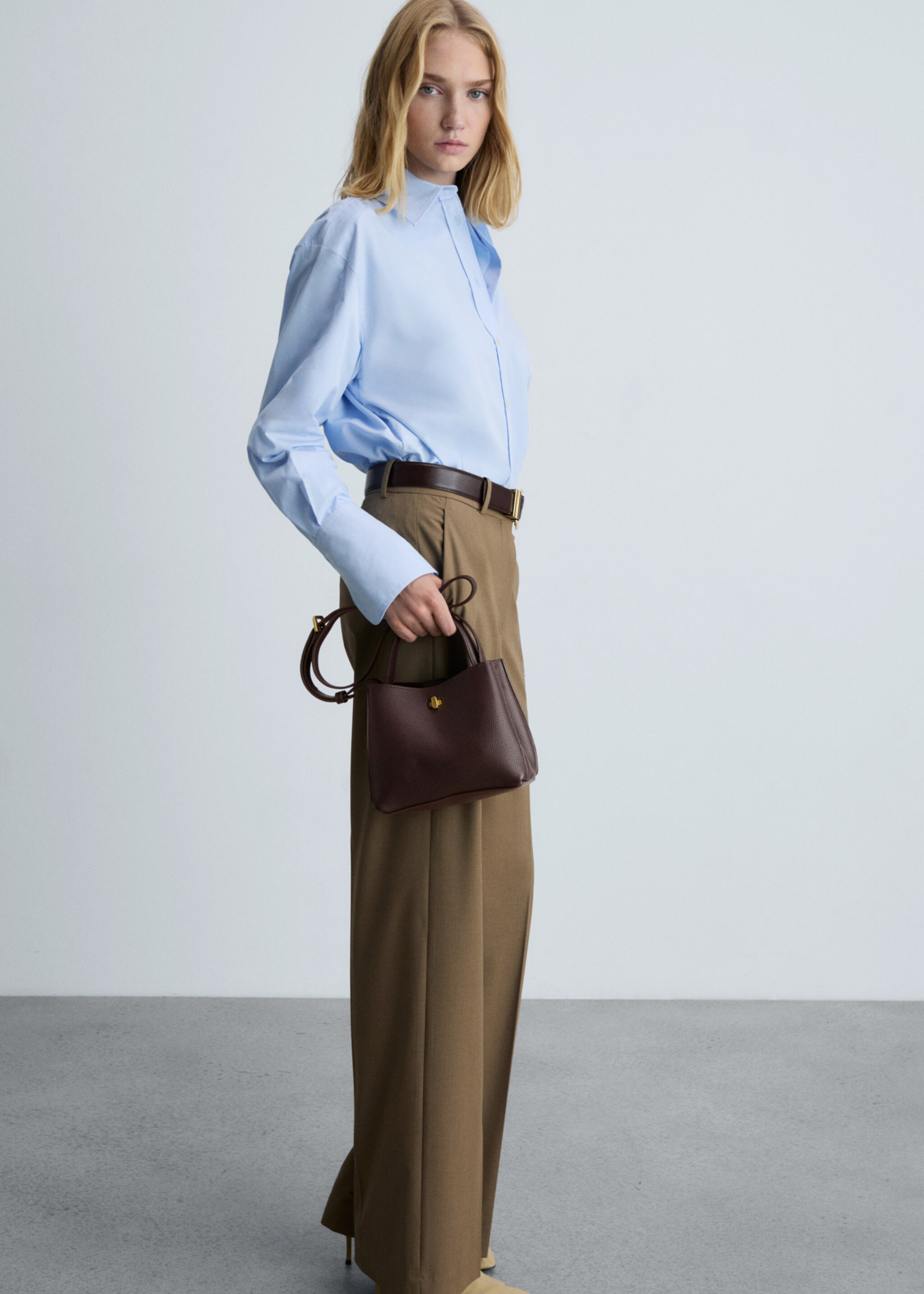 Mini shopper bag with metallic detail - General plane, Chocolate. Ref: 77046000-00.