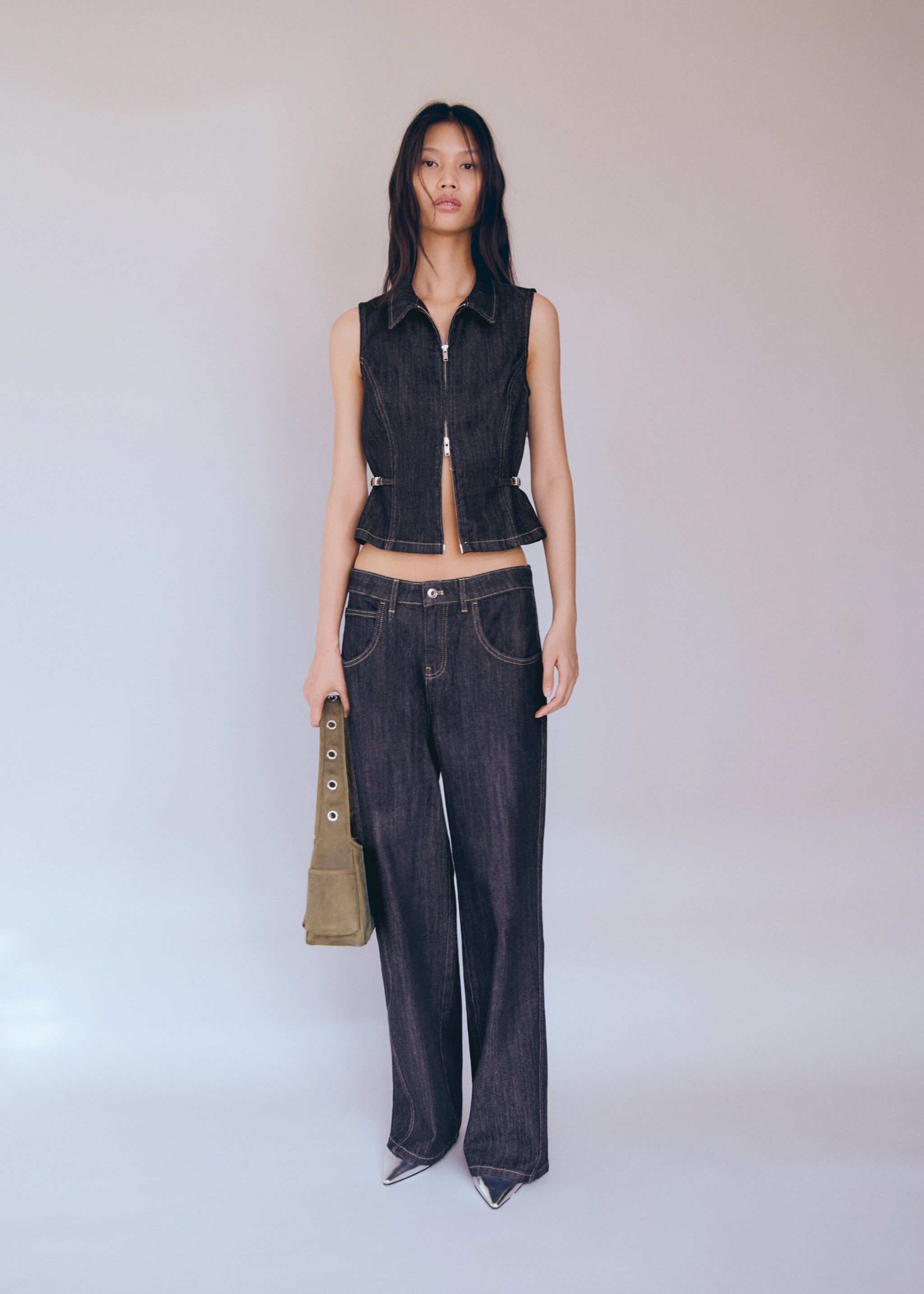 Jeans wideleg tiro bajo - Plano general, Azul marino oscuro. Ref: 77046349-00.