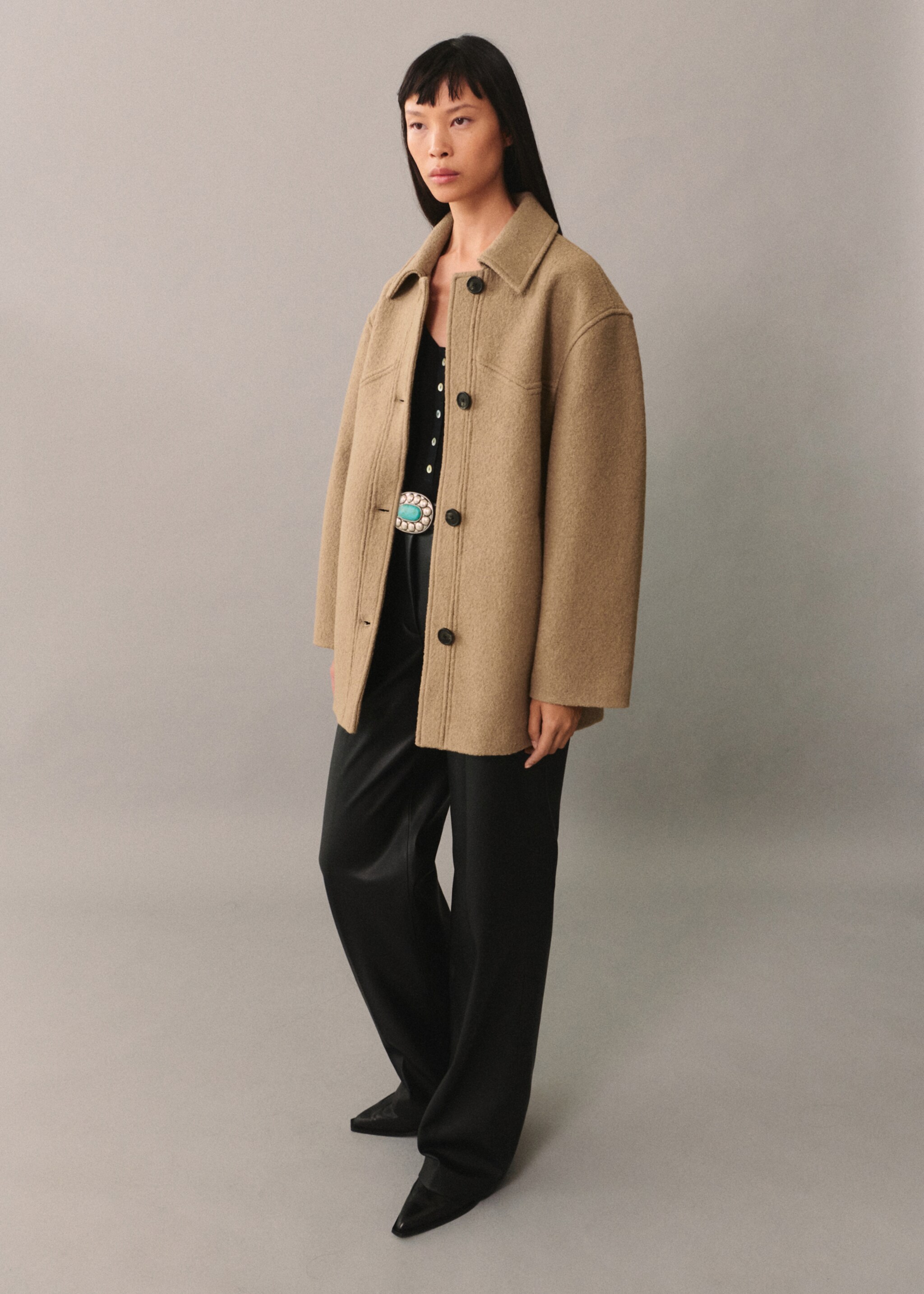 Oversize wool coat - General plane, Medium Brown. Ref: 77046726-00.