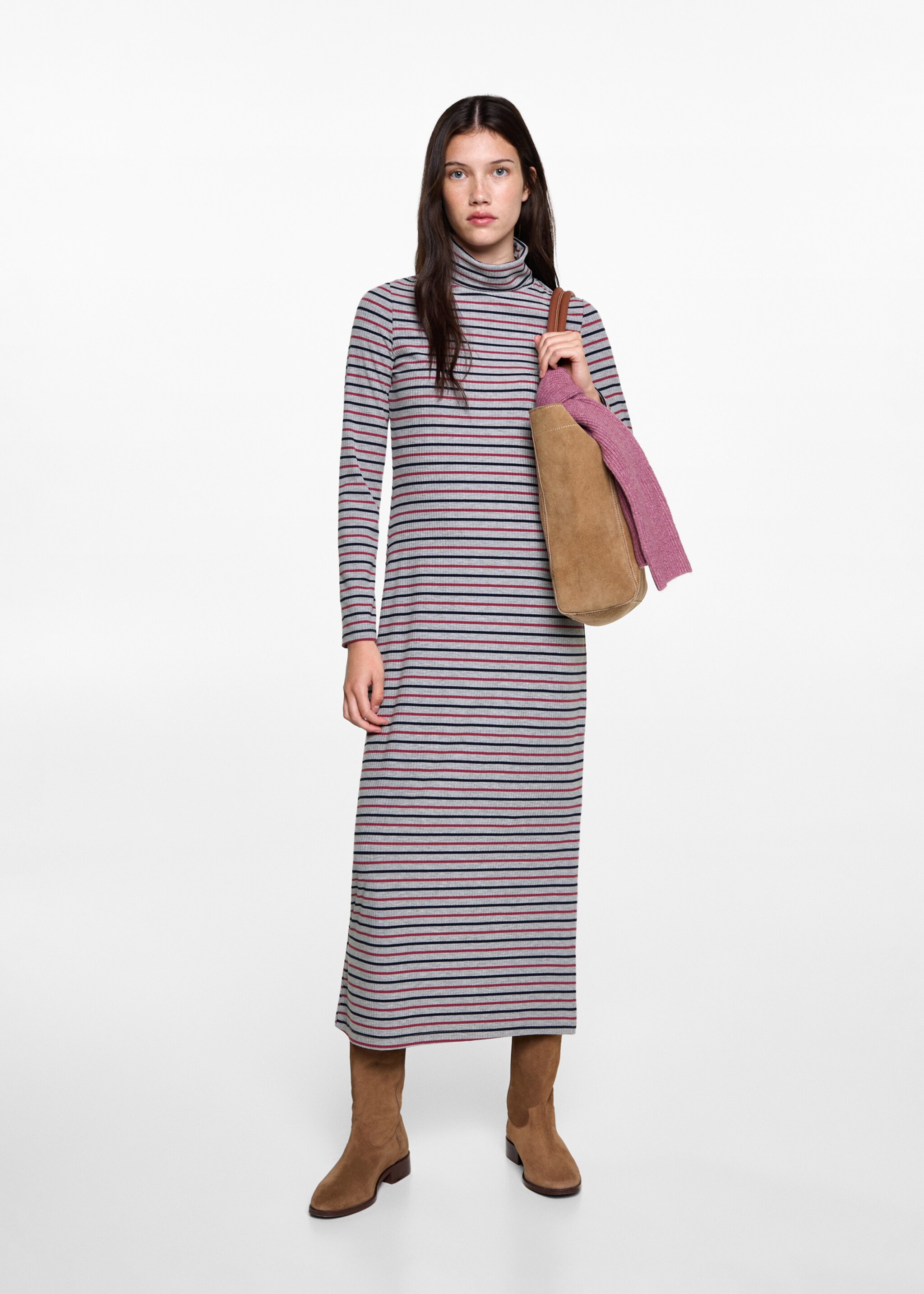Striped turtleneck dress - General plane, Medium Heather Grey. Ref: 77046738-00.
