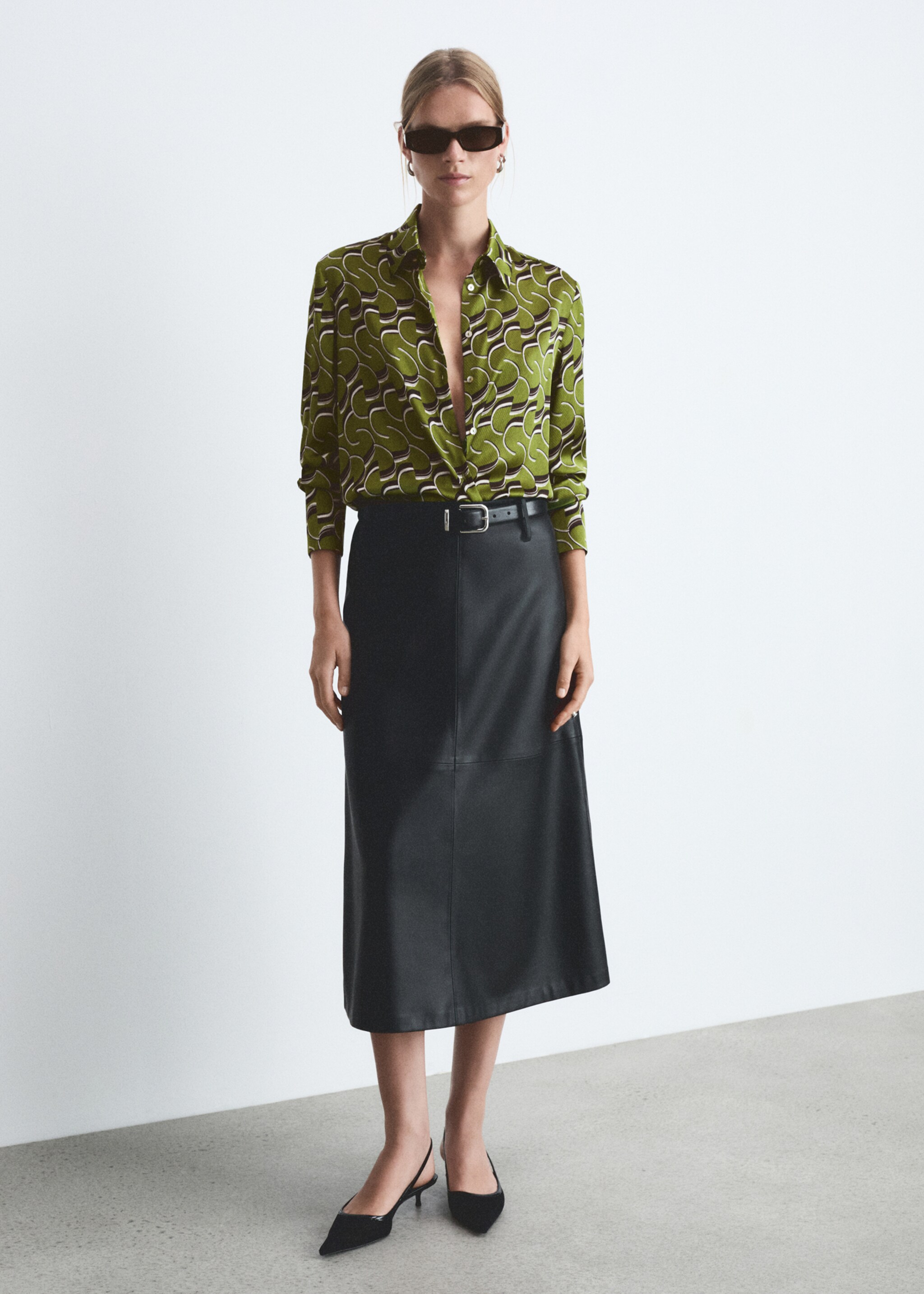 Satin print shirt - General plane, Green. Ref: 77046751-00.