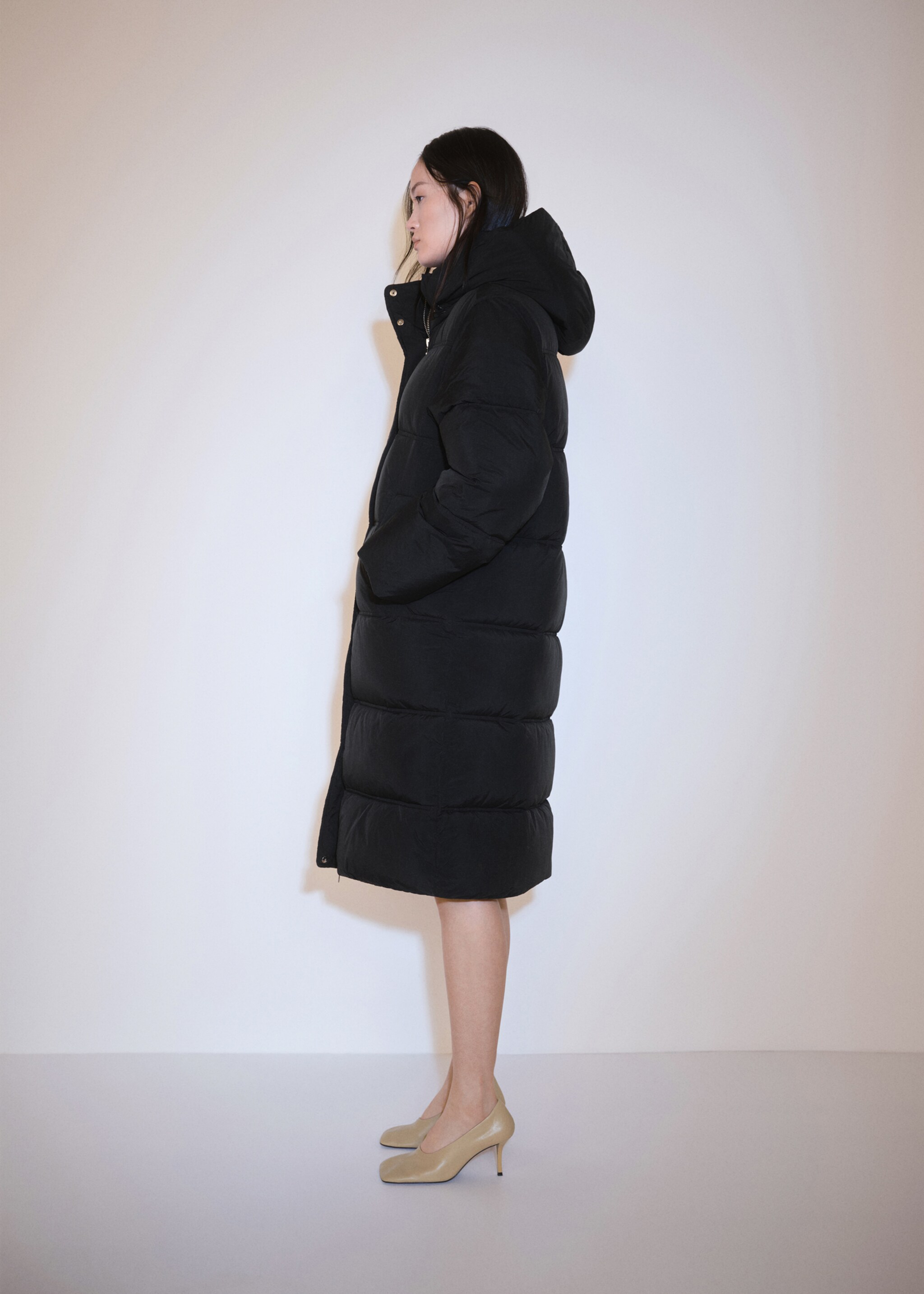 Quilted long coat - General plane, Black. Ref: 77047664-00.