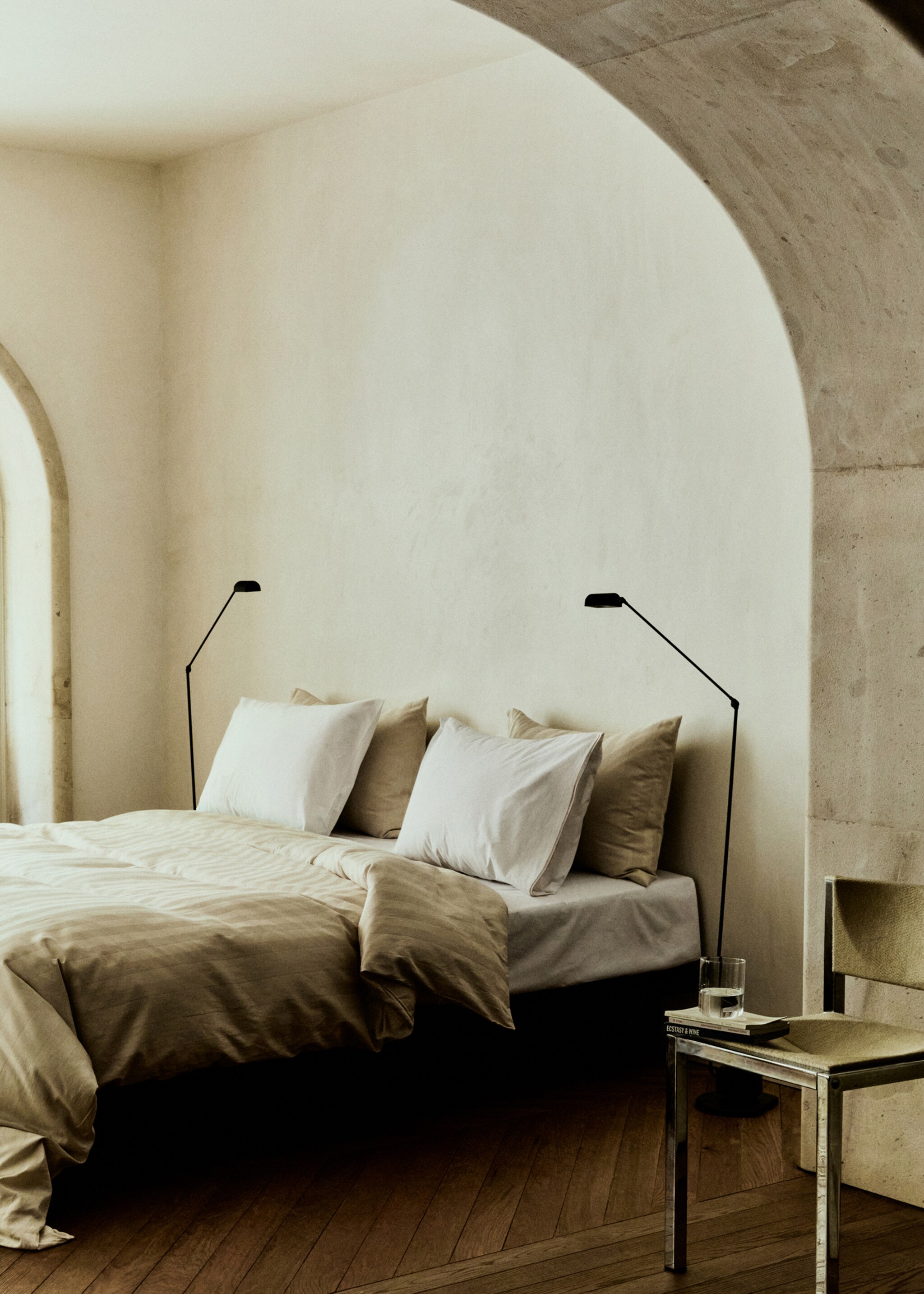 Satin cotton jacquard striped duvet cover King bed - General plane, Beige. Ref: 77047680-00.