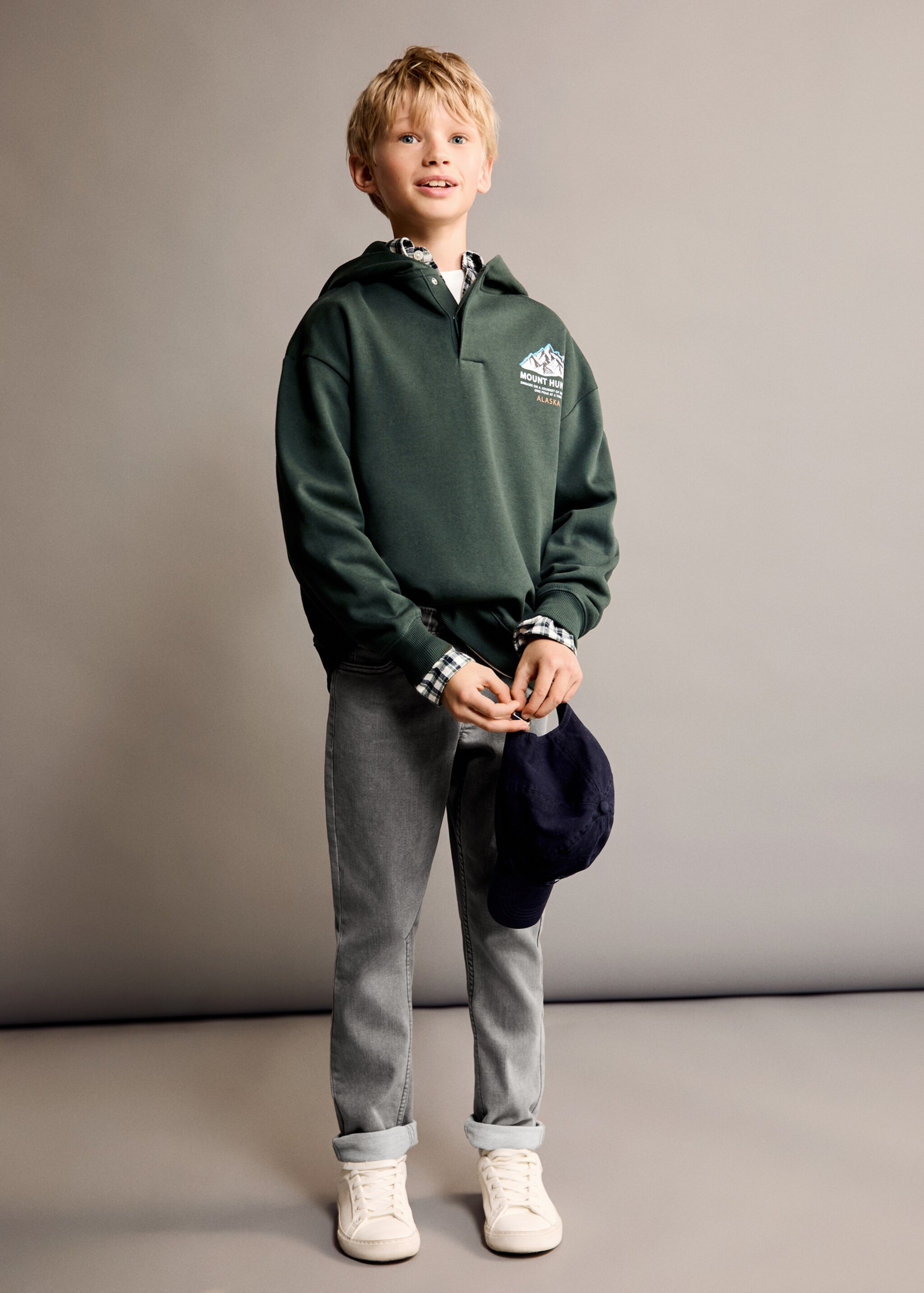 Sweatshirt com gola de polo - Plano geral, Verde-escuro. Ref: 77047684-00.