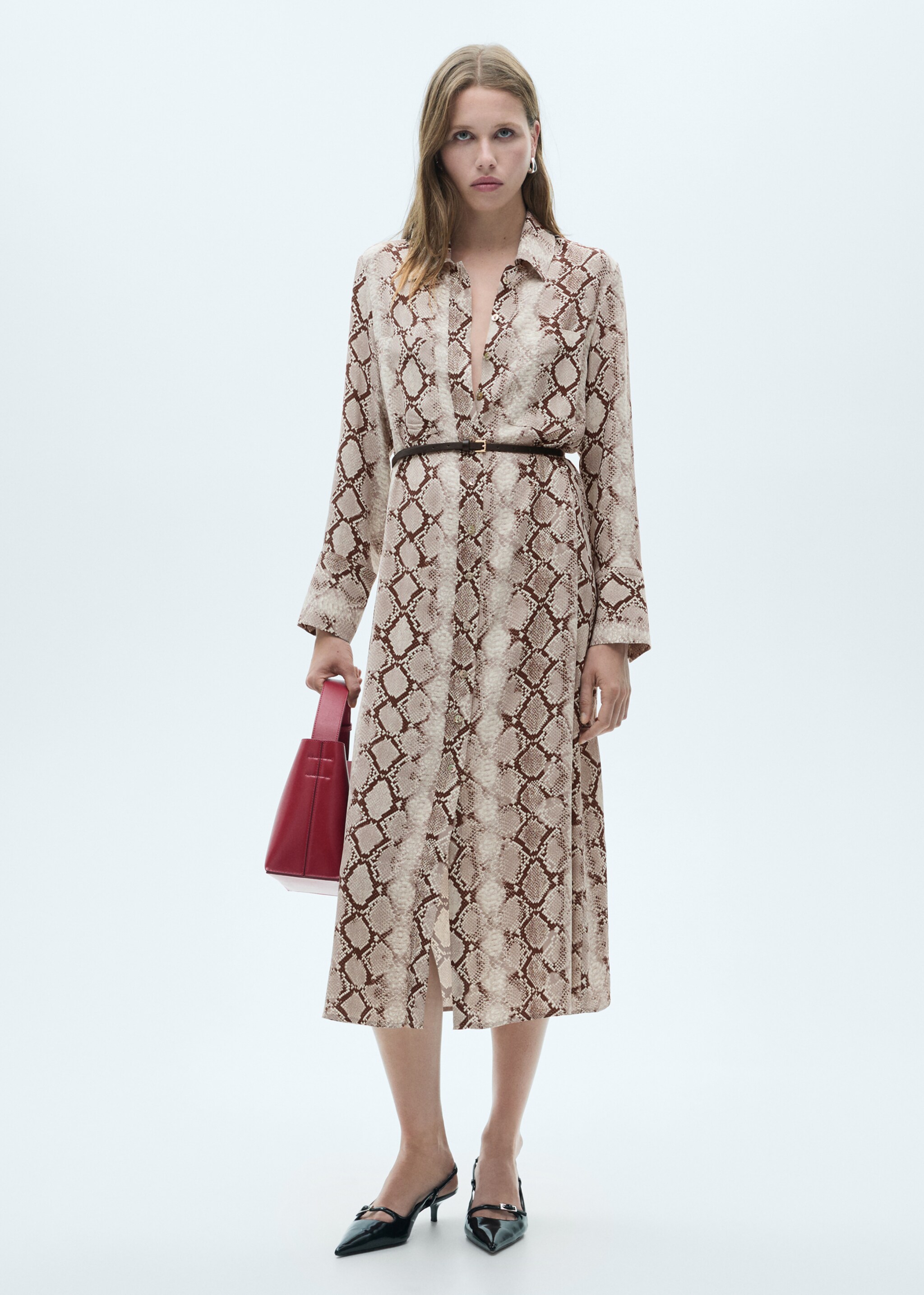 Hemdkleid mit Schlangenmuster - Allgemeine Ansicht, Braun. Ref: 77047686-00.