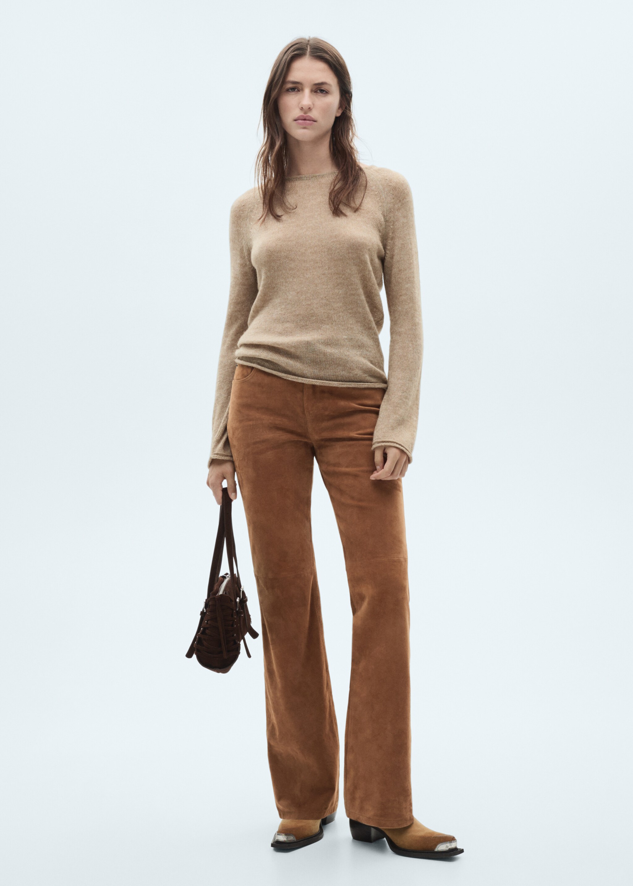 Round-neck knitted sweater - General plane, Light/Pastel Grey. Ref: 77047711-00.