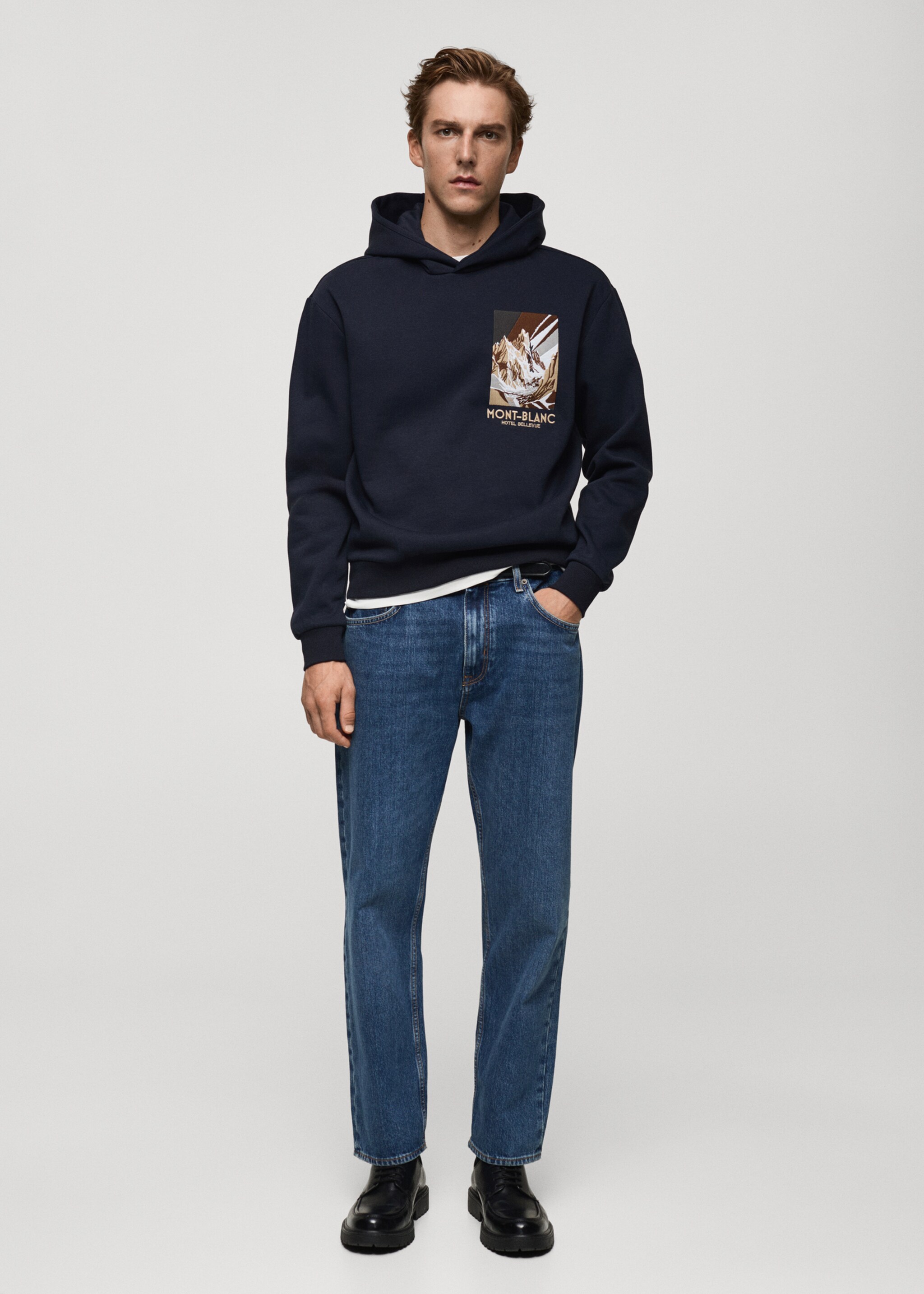 Baumwoll-Sweatshirt mit kombiniertem Printmuster - Allgemeine Ansicht, Dunkles Marineblau. Ref: 77047923-00.