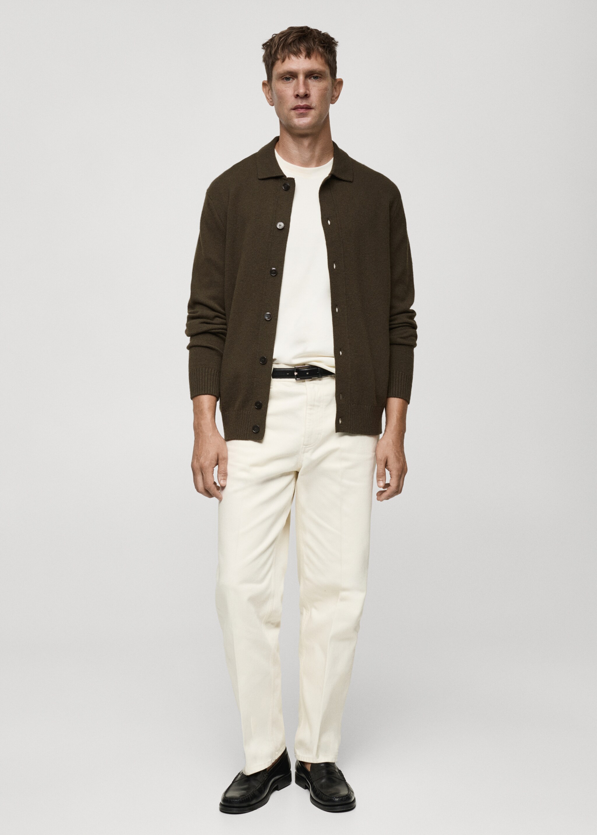Rib-knit wool cardigan - General plane, Khaki. Ref: 77047928-00.