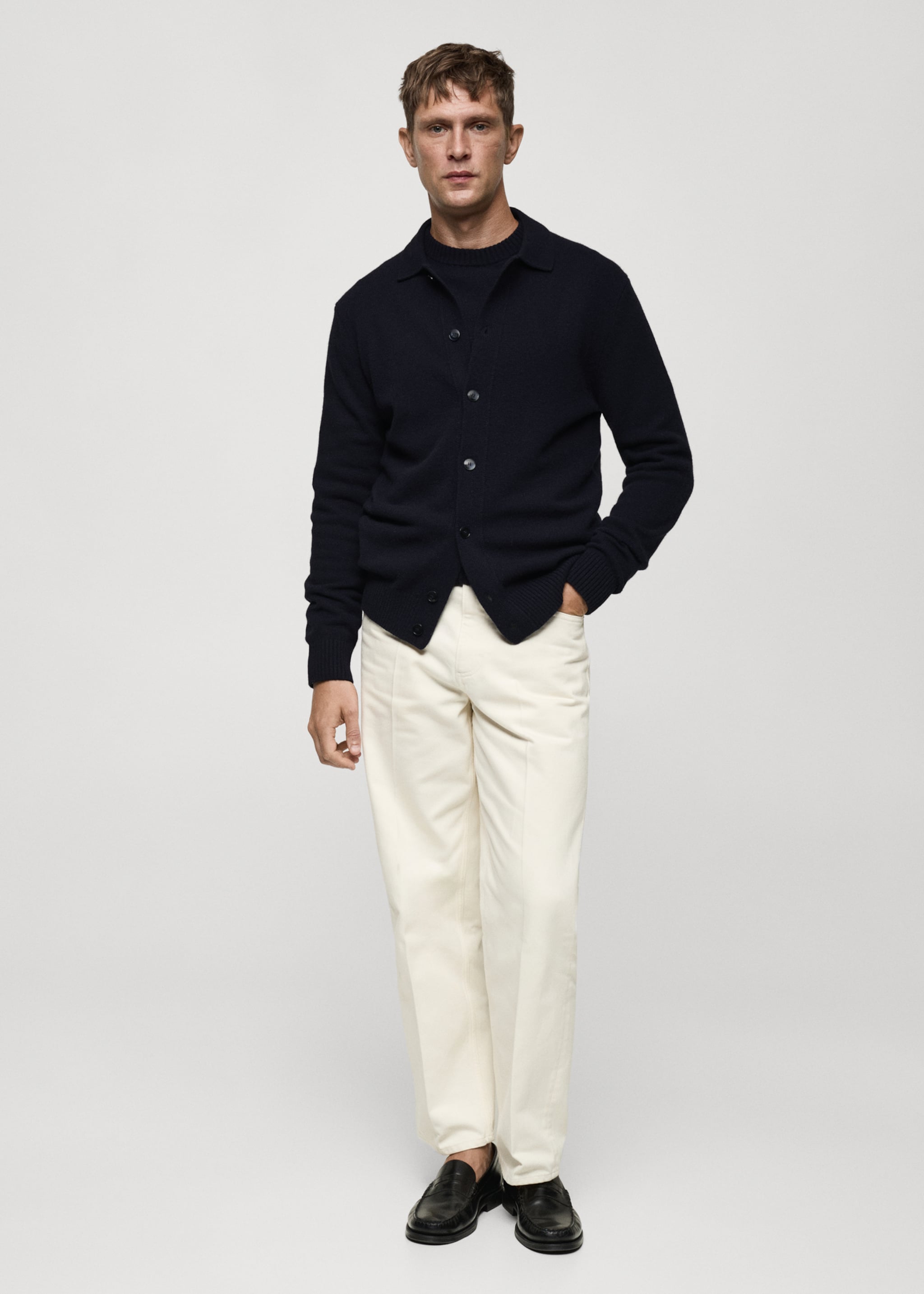 Rib-knit wool cardigan - General plane, Dark Navy. Ref: 77047928-00.