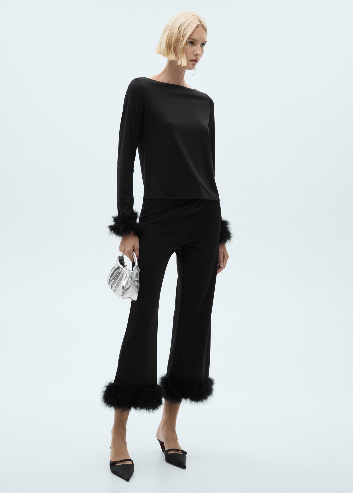 Cropped trousers with feather detail - General plane