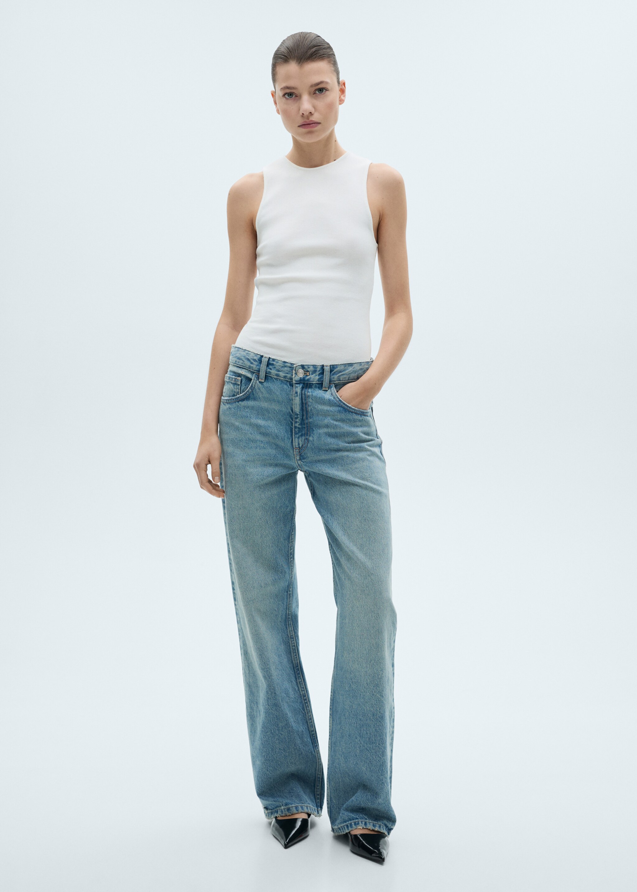 Ribbed cotton top - General plane, White. Ref: 77049072-00.