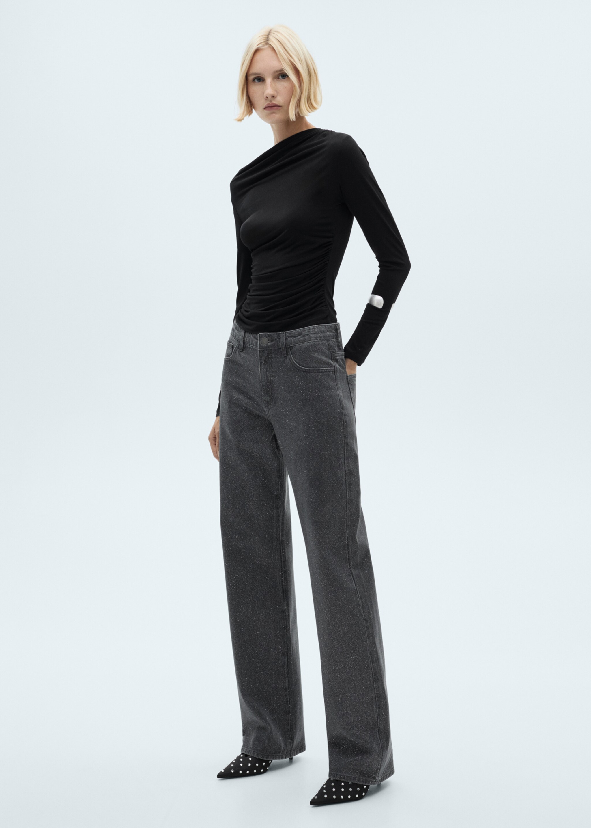 Glansiga jeans rak passform - Allmän bild, Black denim. Ref: 77049074-00.