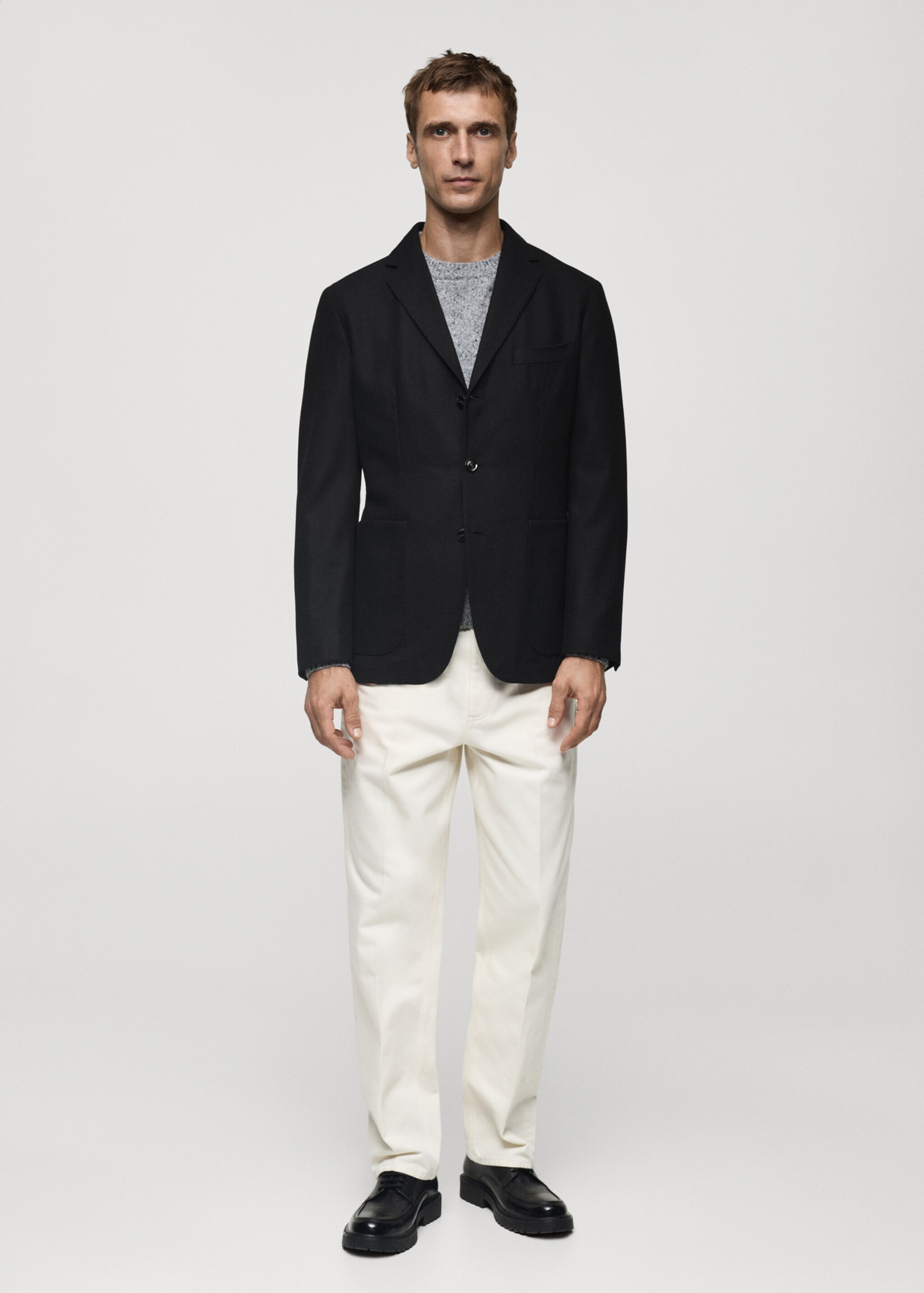 Recycled wool slim-fit jacket - General plane, Black. Ref: 77049228-00.