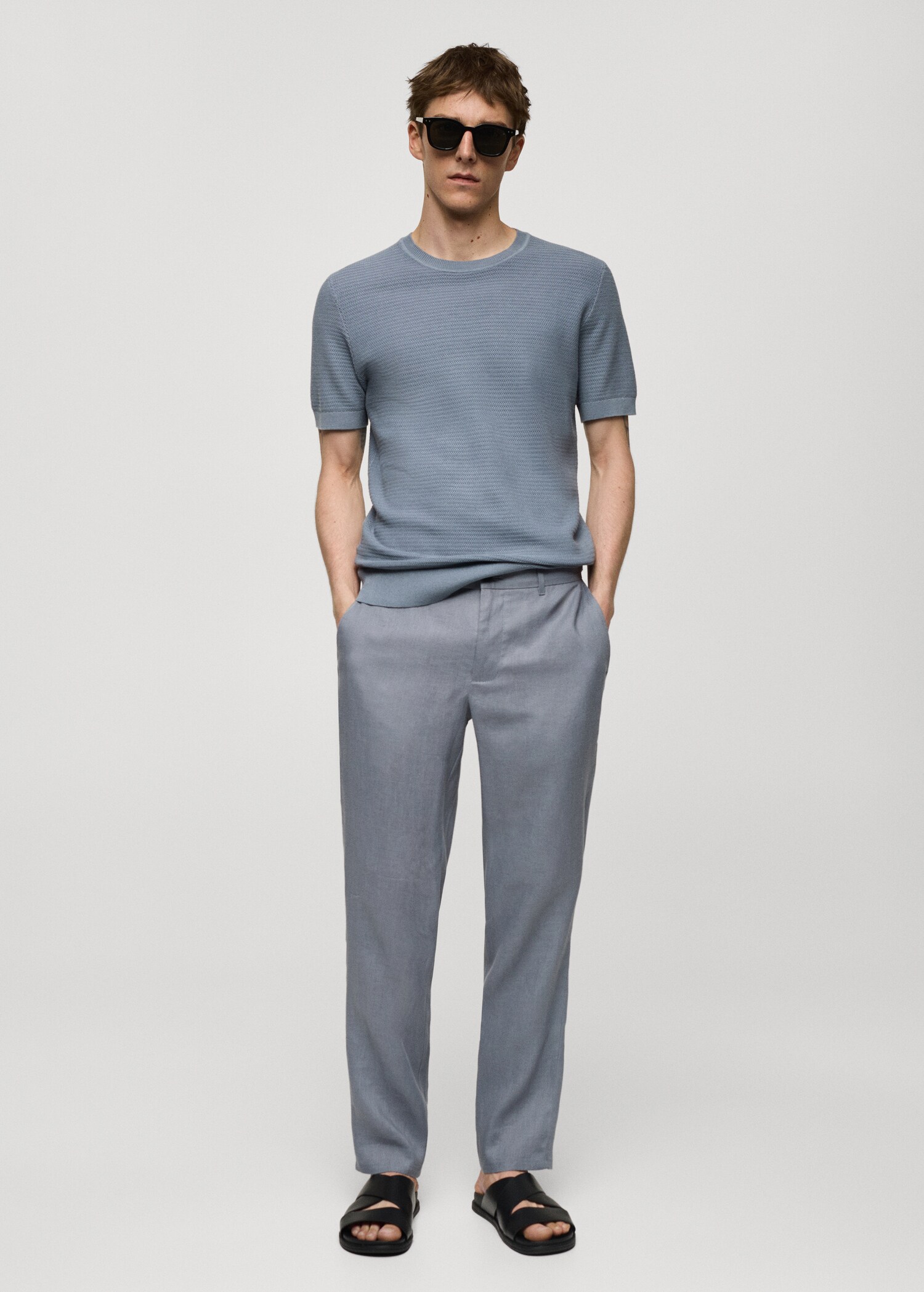 Slim-fit 100% linen trousers - General plane