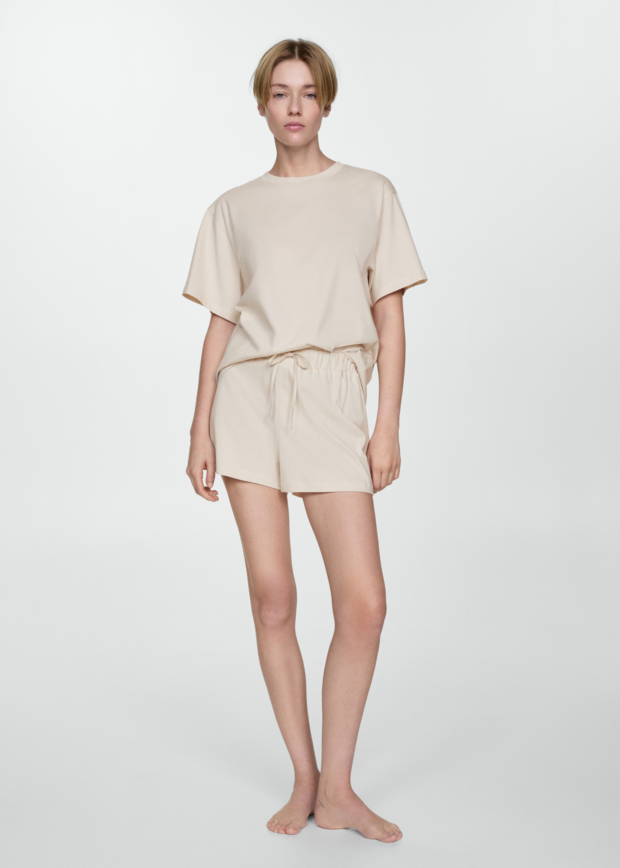 Zweiteiliger kurzer Pyjama - Allgemeine Ansicht, Ecru. Ref: 77050272-00.
