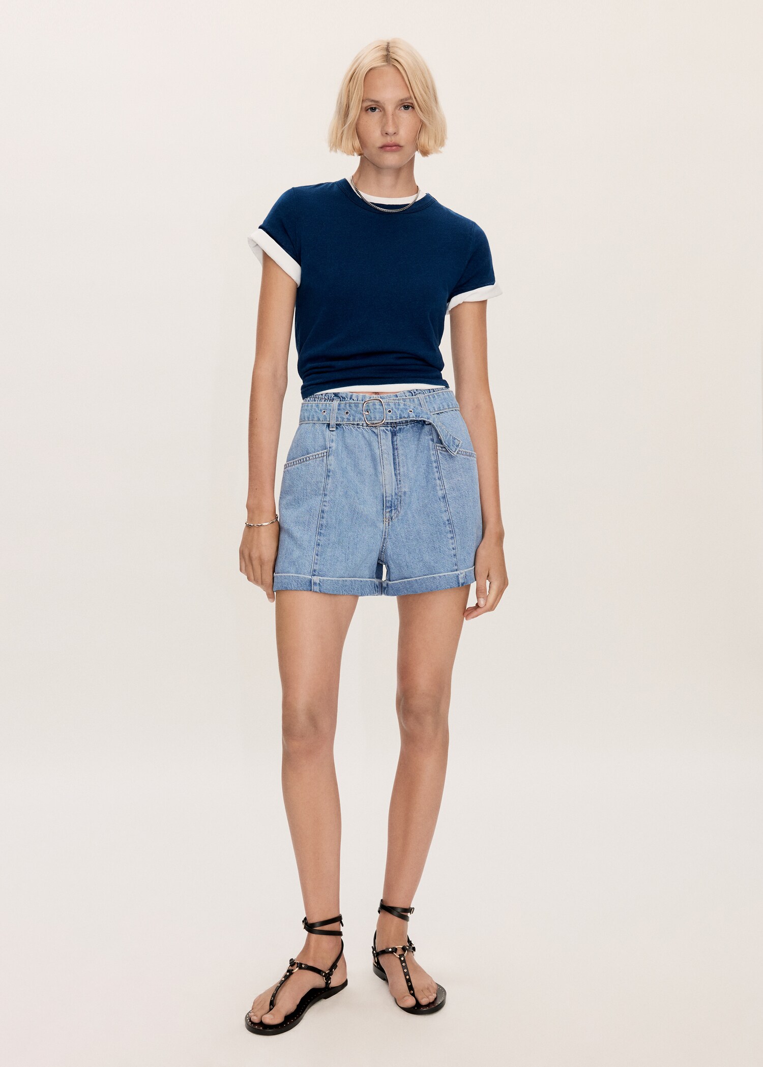Denim shorts with belt - General plane
