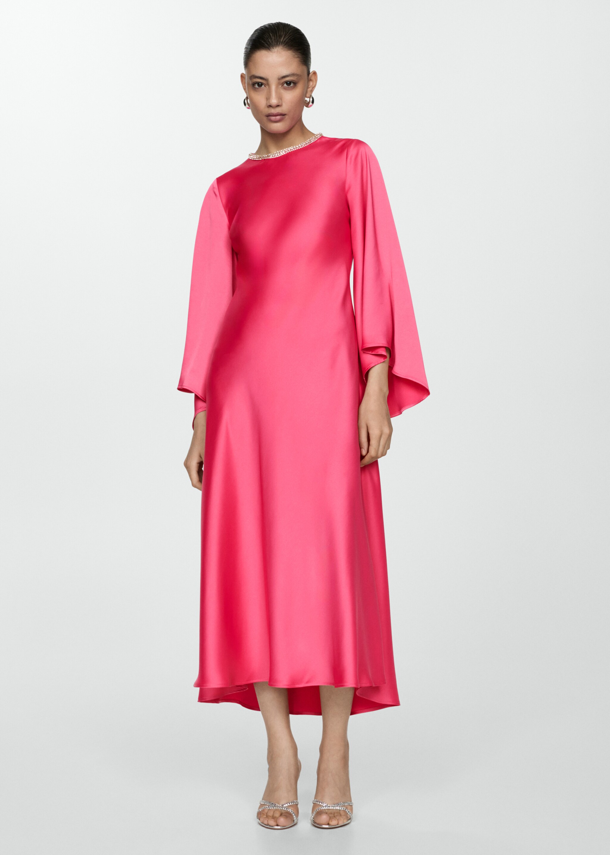 Flared-sleeve satin dress - General plane, Pink. Ref: 77050287-00.