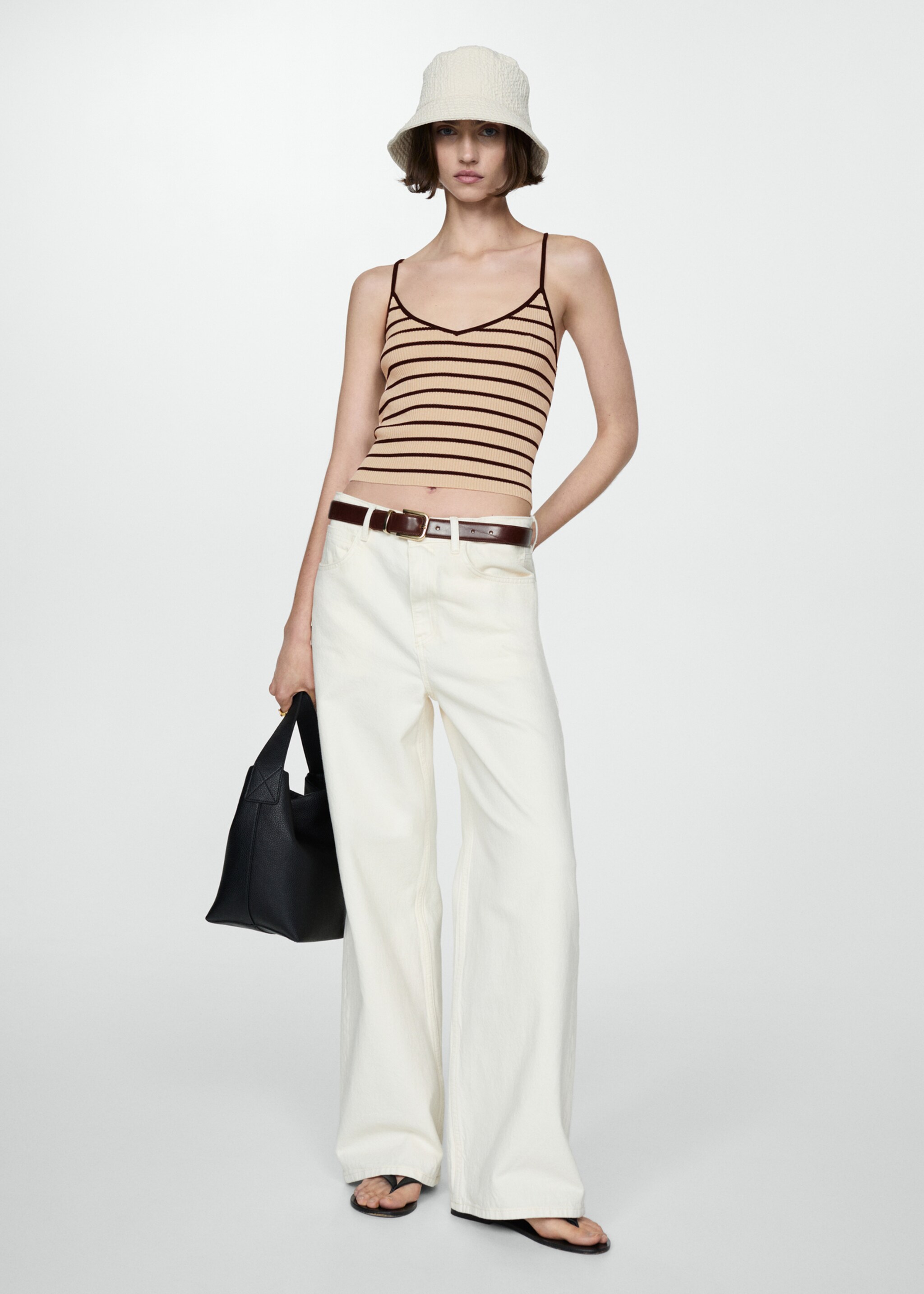 Ribbed top with thin straps - General plane, Sand. Ref: 77050340-00.