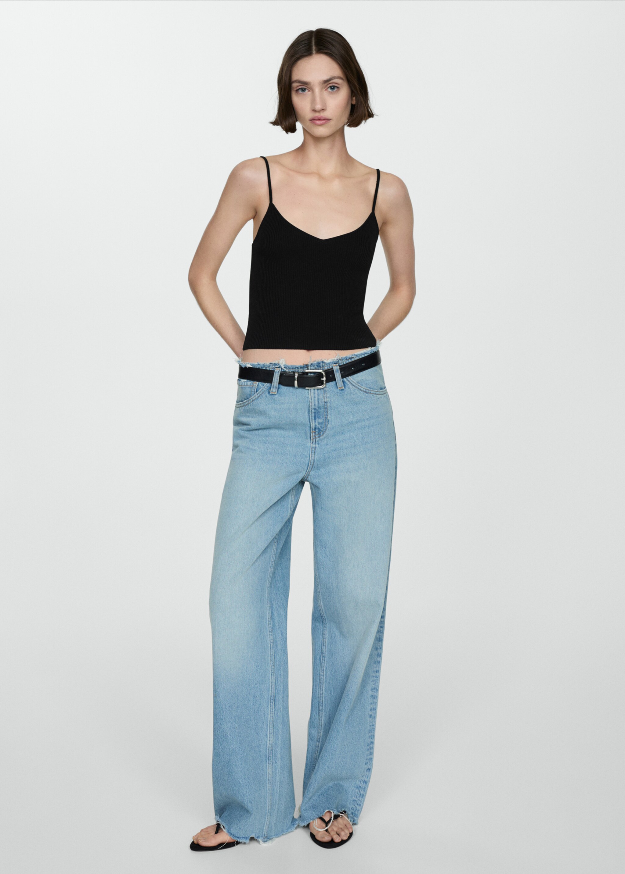 Ribbed top with thin straps - General plane, Black. Ref: 77050340-00.