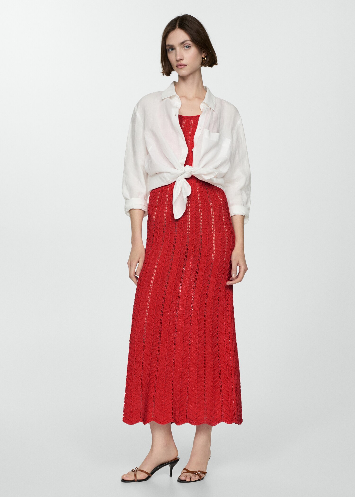 Strickkleid mit Lochmuster und Schleifen - Allgemeine Ansicht