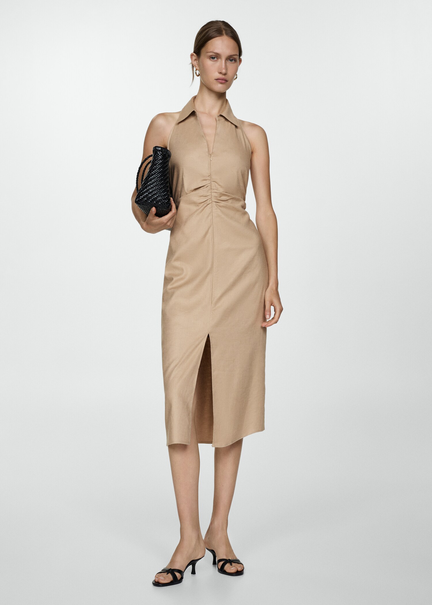 Kleid mit Polo-Kragen und Schlitz - Allgemeine Ansicht