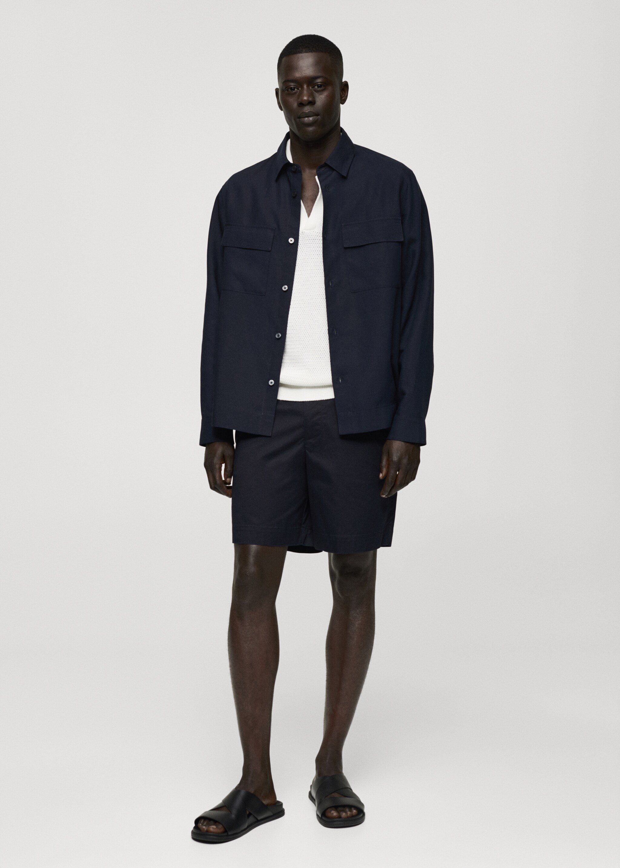 Sobrecamisa tencel lli butxaques - Pla general, Blau marí fosc. Ref: 77050563-00.