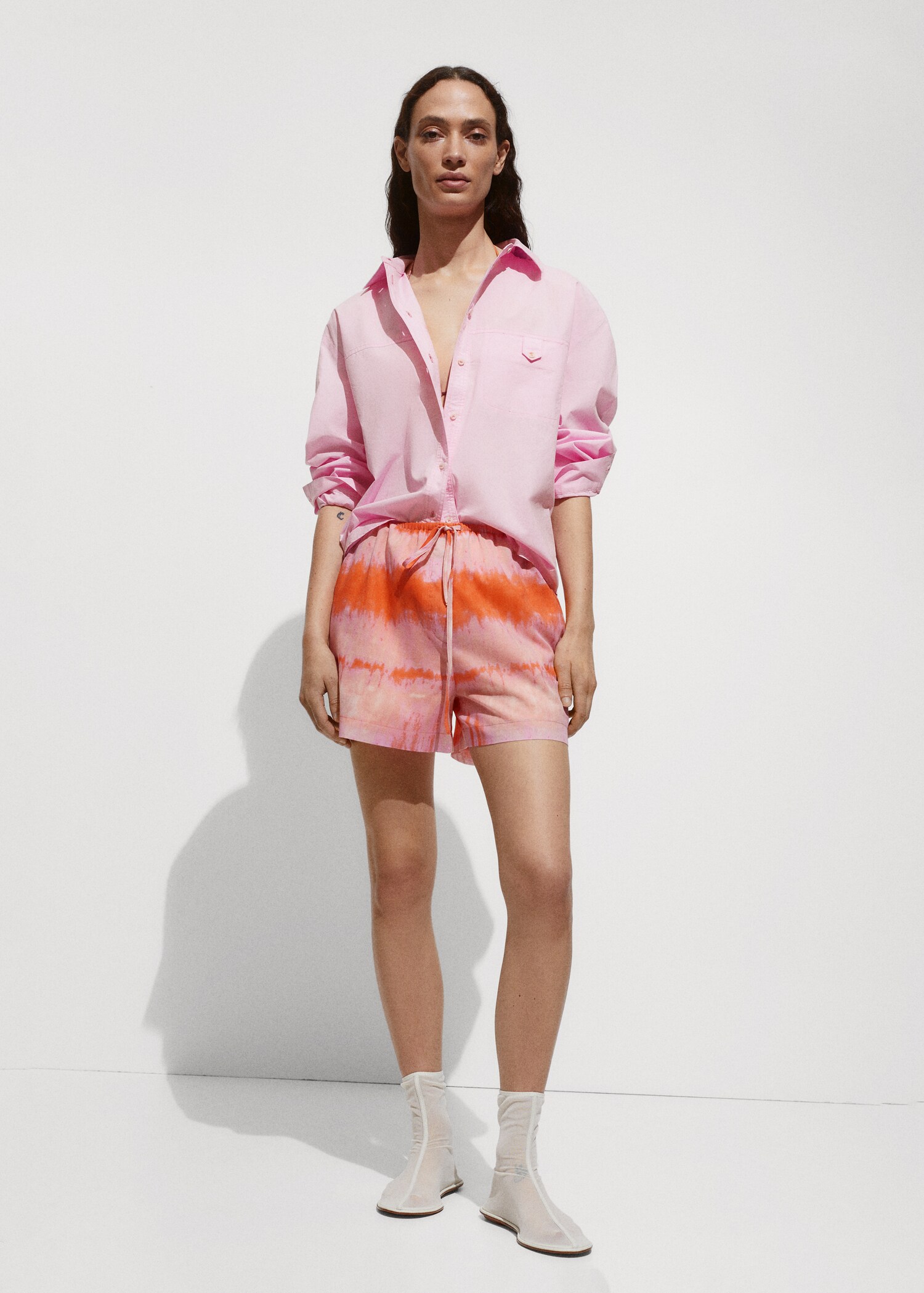 Cotton shirt with decorative button - General plane
