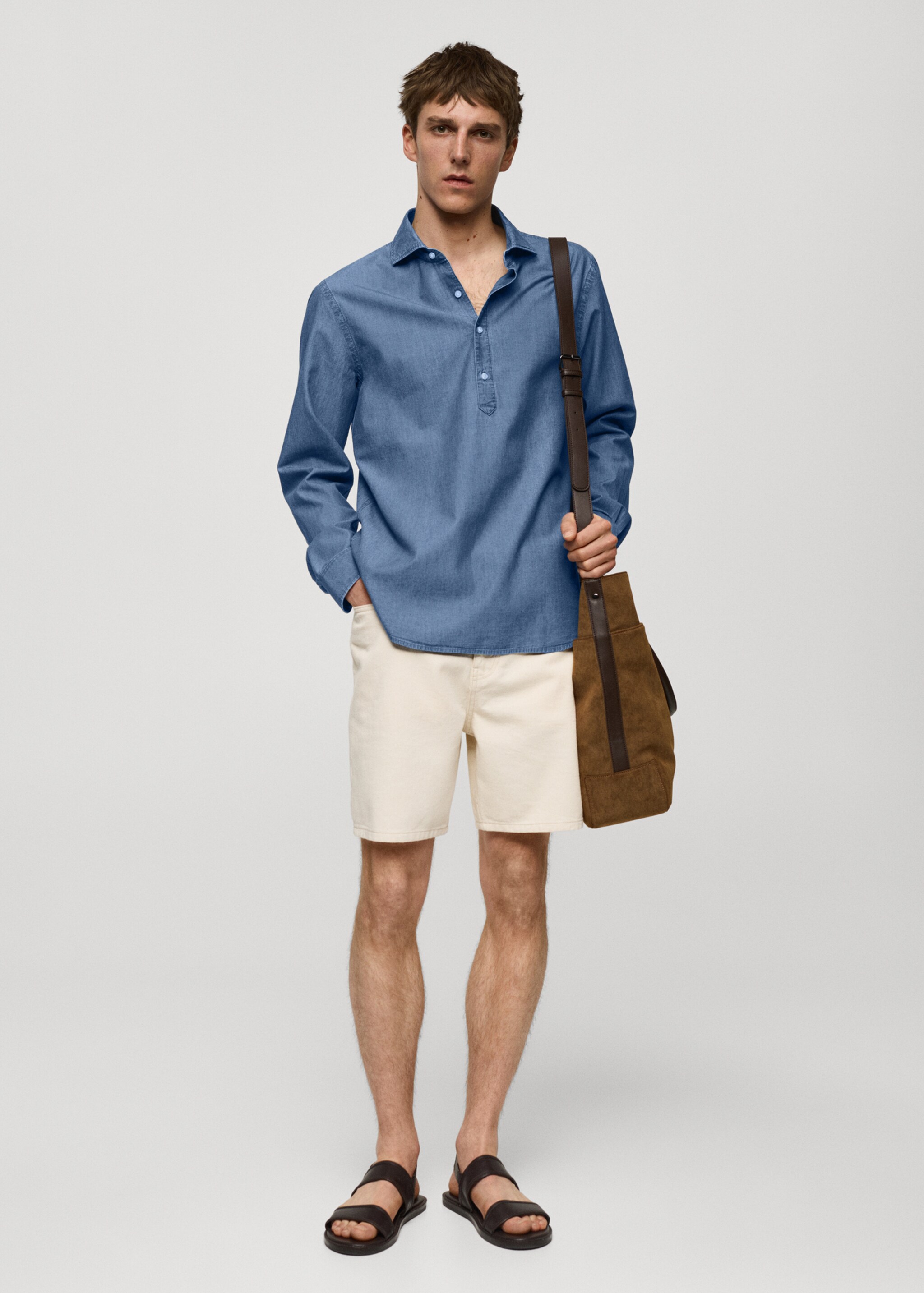 100% chambray pamut pólóing - Általános sík, Közepes kék. Ref: 77050608-00.