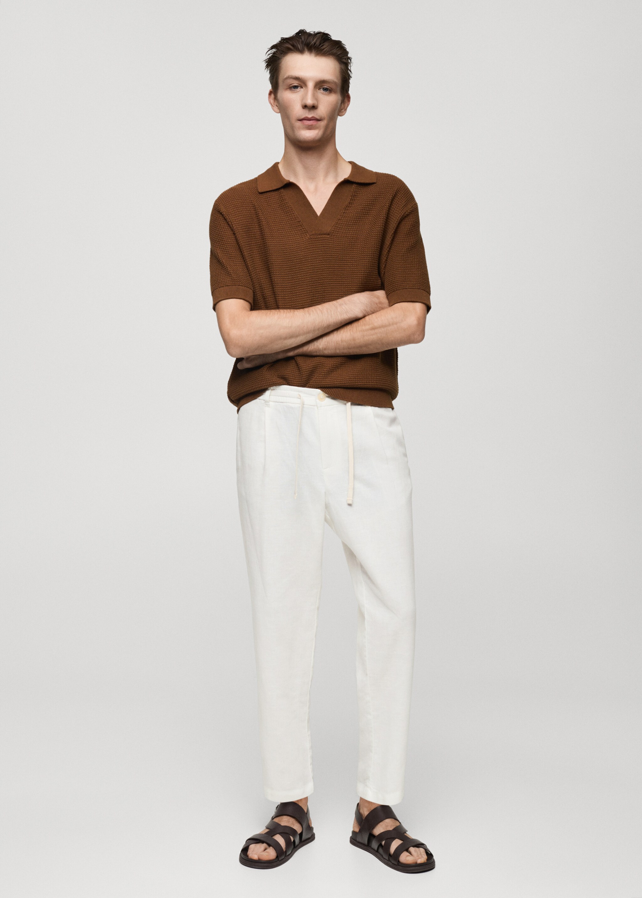 Pantalón slim fit lino cordón - Plano general