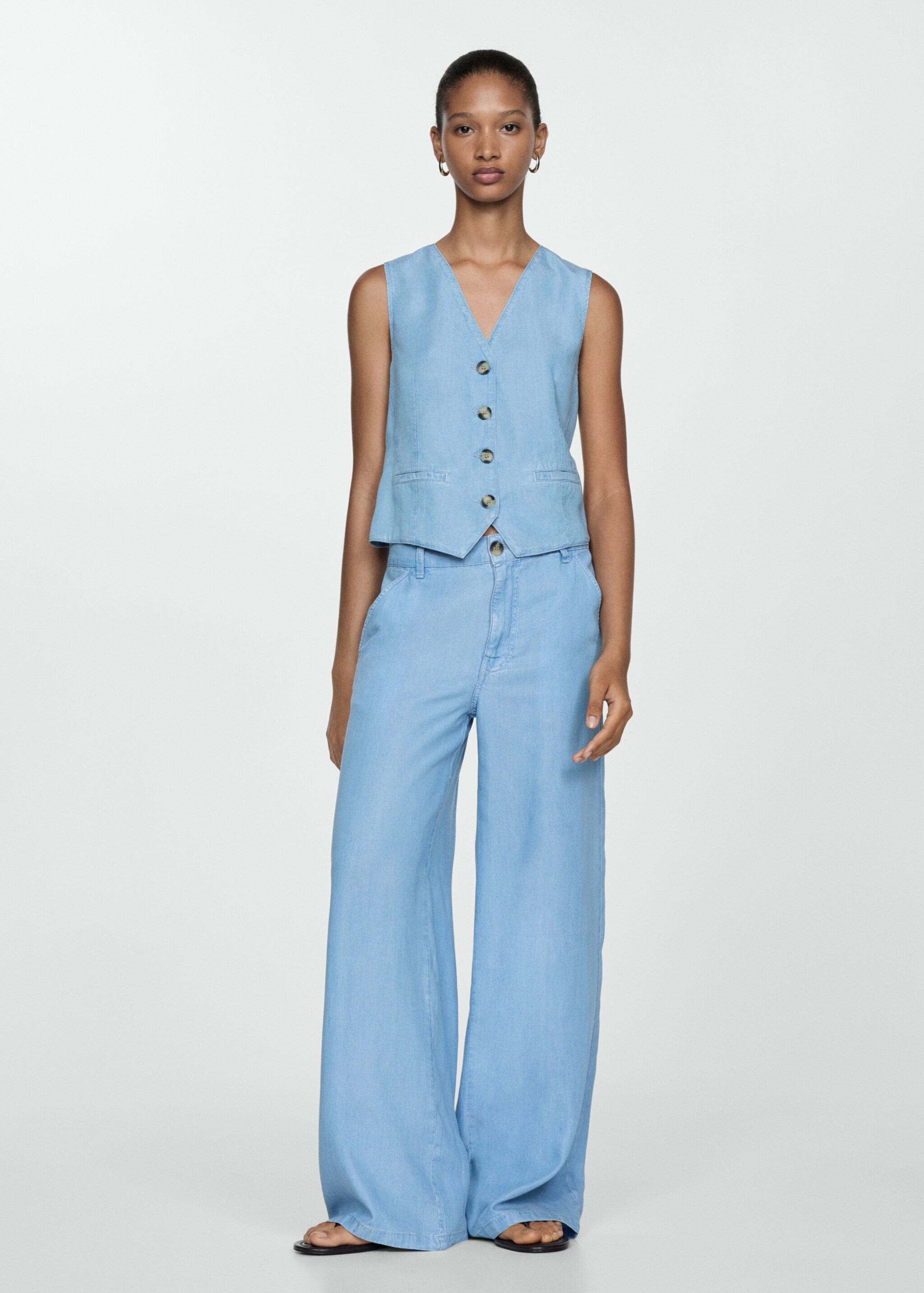 Chaleco lyocell efecto denim - Plano general, Azul claro. Ref: 77052006-00.
