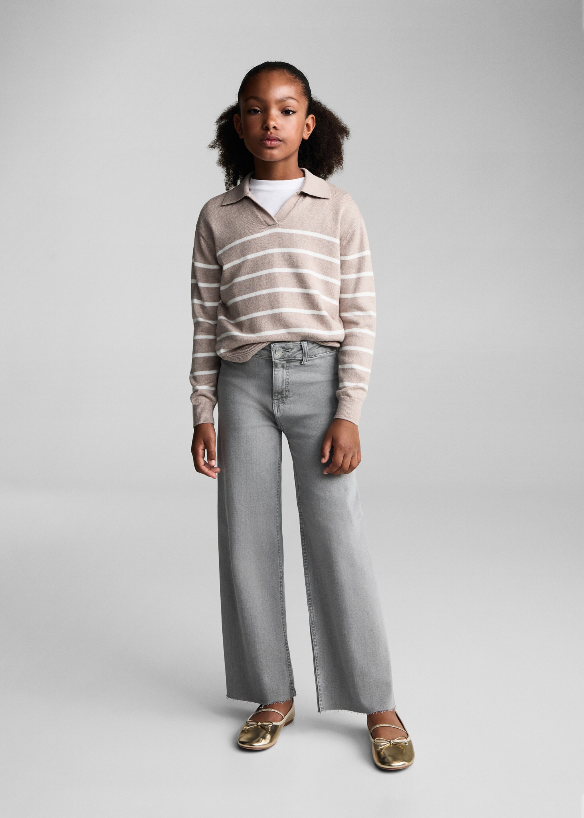 Jupe-culotte jean bas effiloché - Plan général, Gris denim. Ref: 77052538-00.