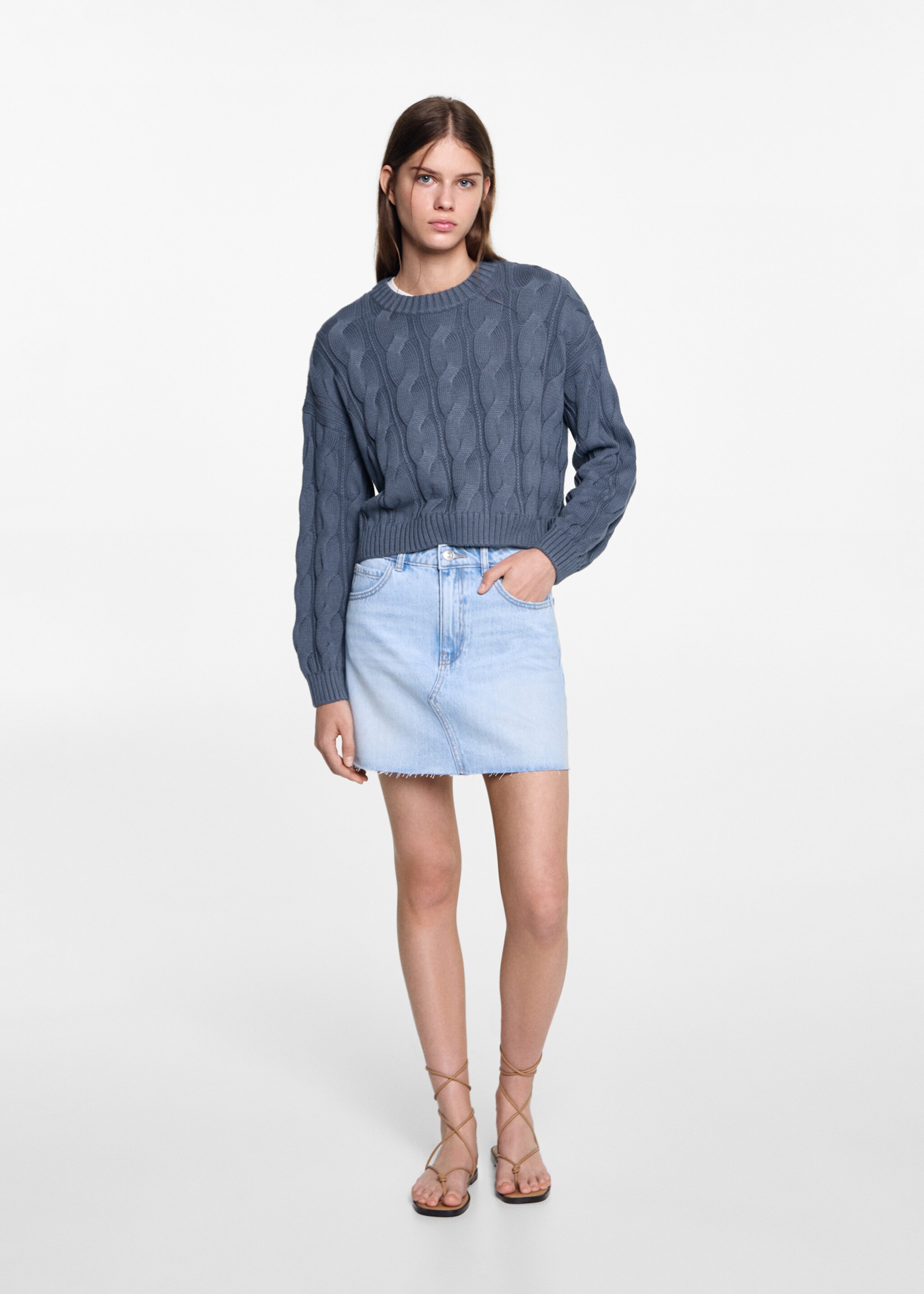 Braided knitted sweater - General plane, Blue. Ref: 77052933-00.