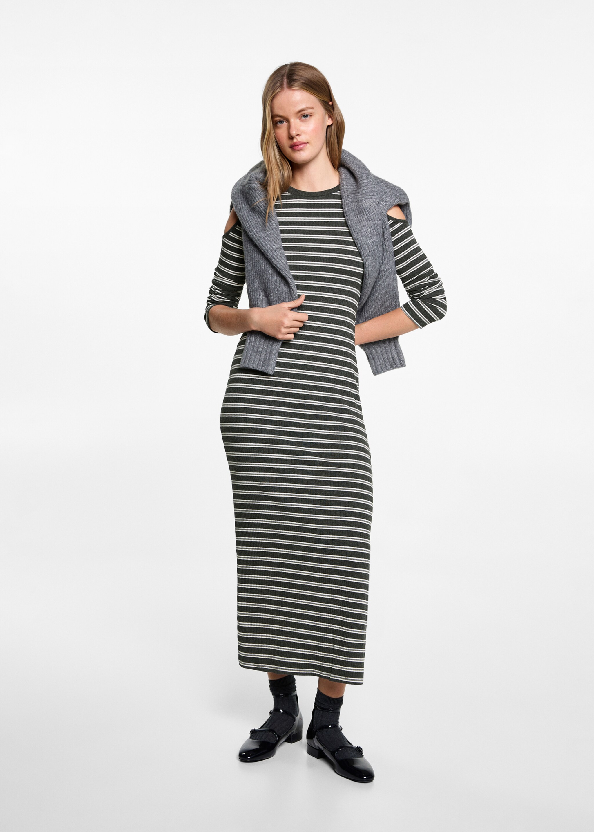 Cut-out striped dress - General plane, Grey. Ref: 77052936-00.