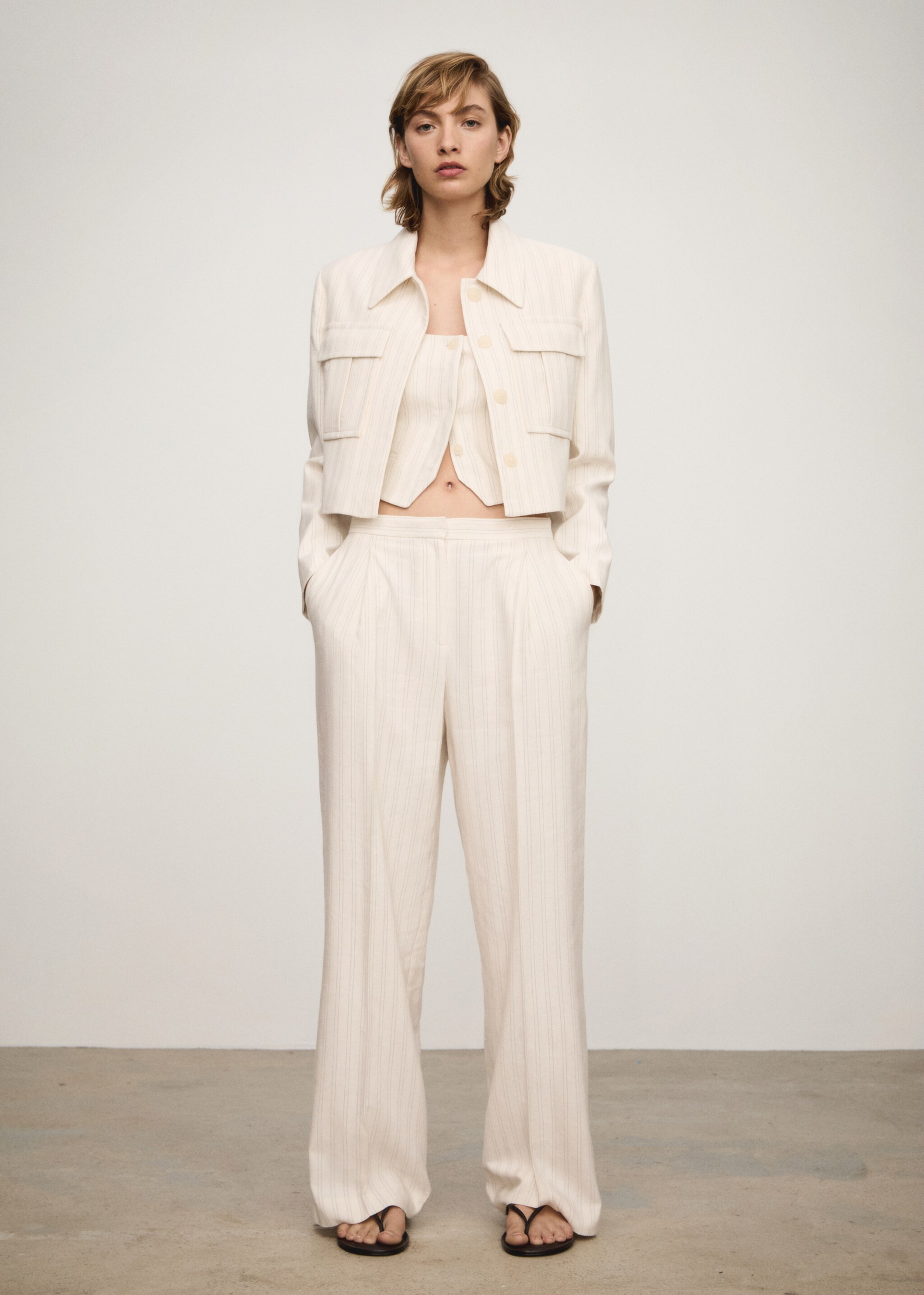 Gestreifte Jacke mit Streifenmuster - Allgemeine Ansicht, Ecru. Ref: 77053271-00.