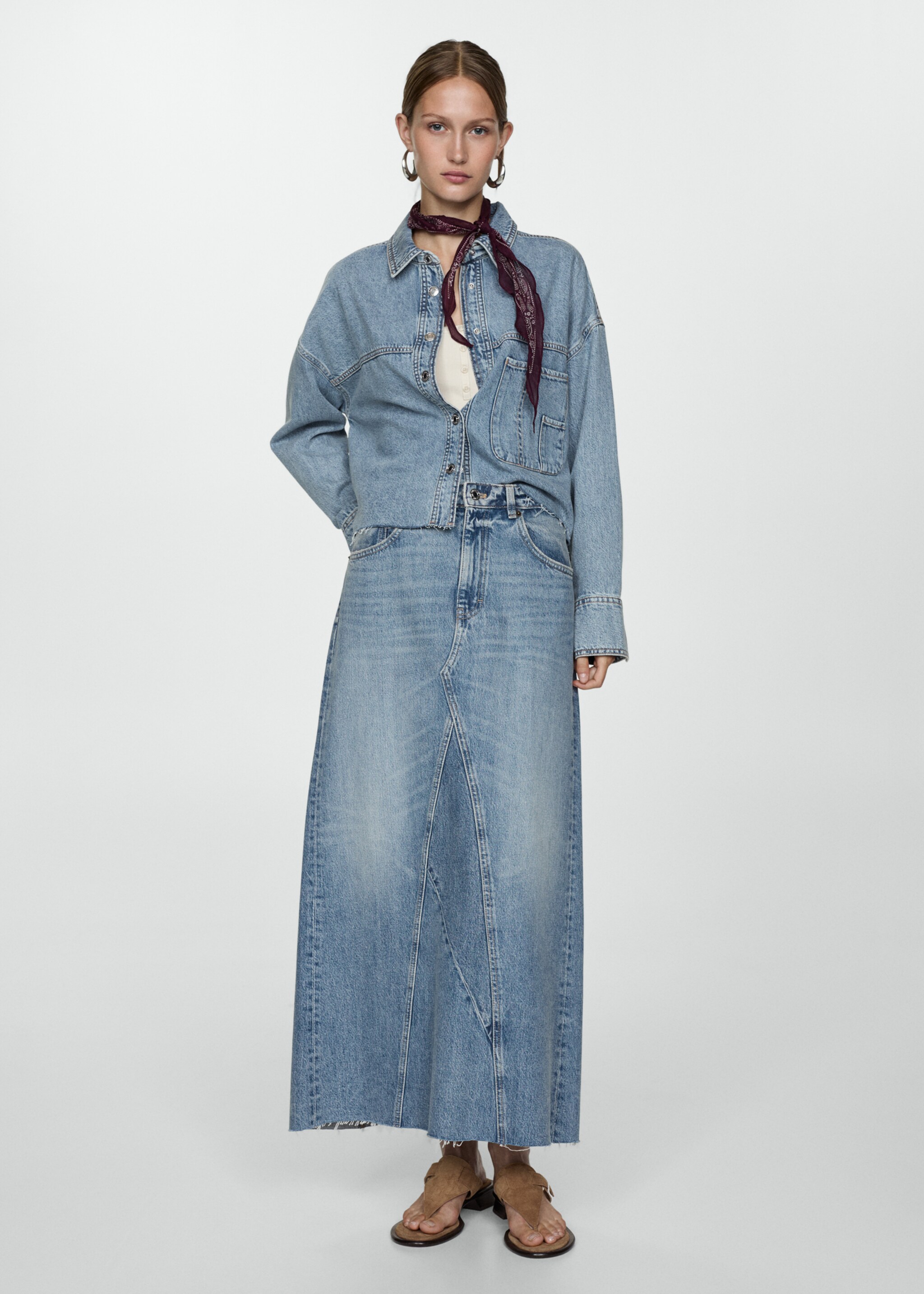 Denim overshirt with frayed hem - General plane, Medium Blue. Ref: 77054016-00.