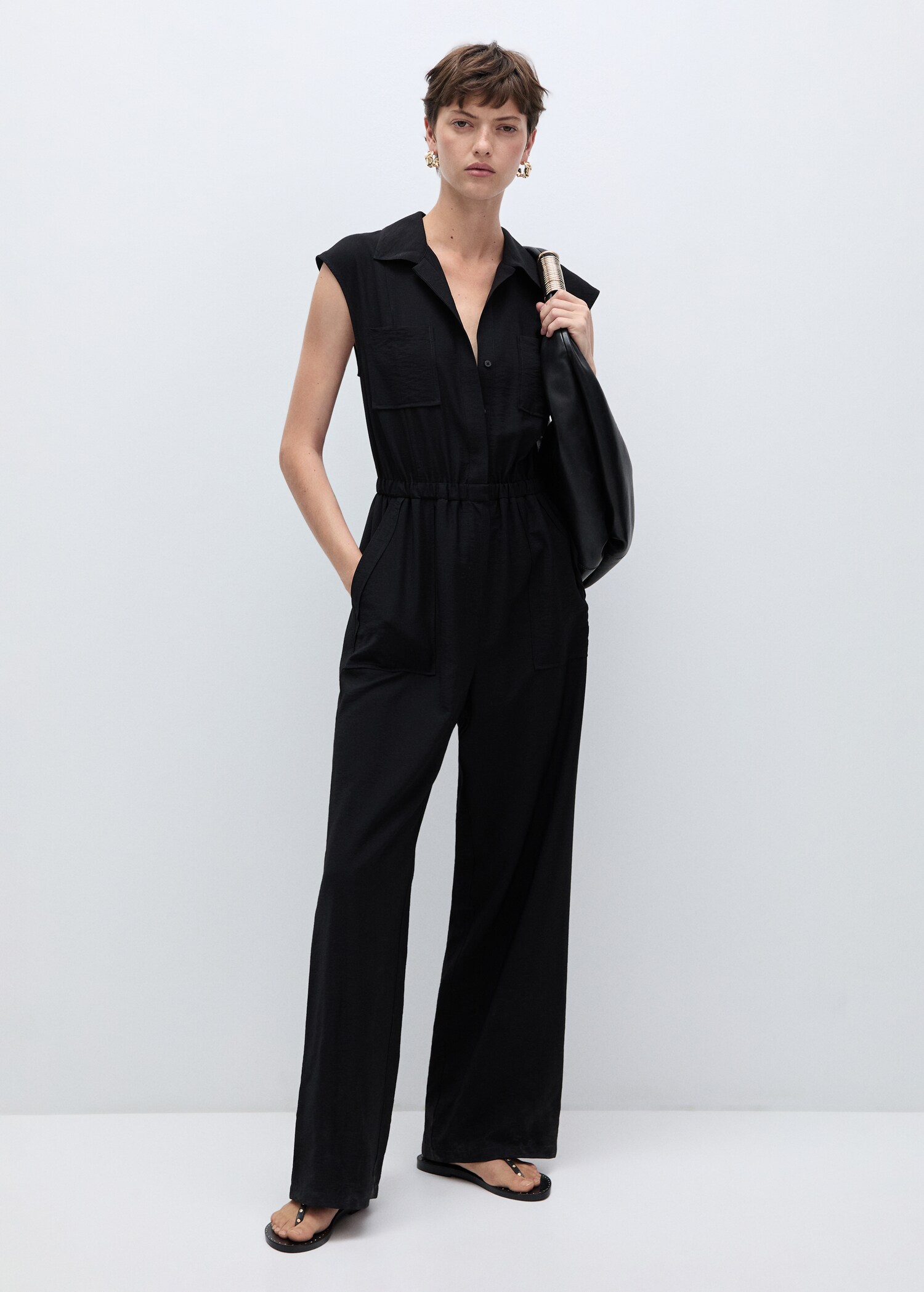 Jumpsuit fickor skjortkrage - Allmän bild