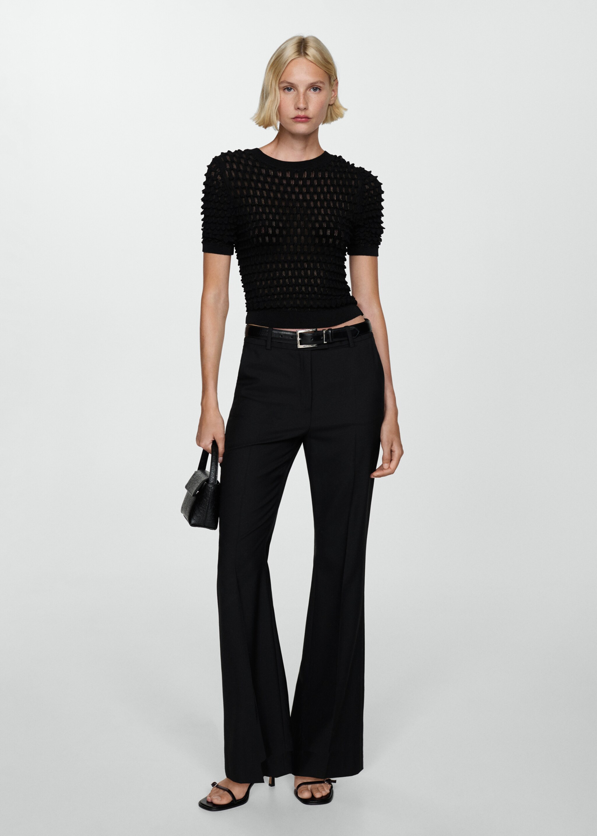 Short sleeve textured sweater - General plane, Black. Ref: 77054061-00.