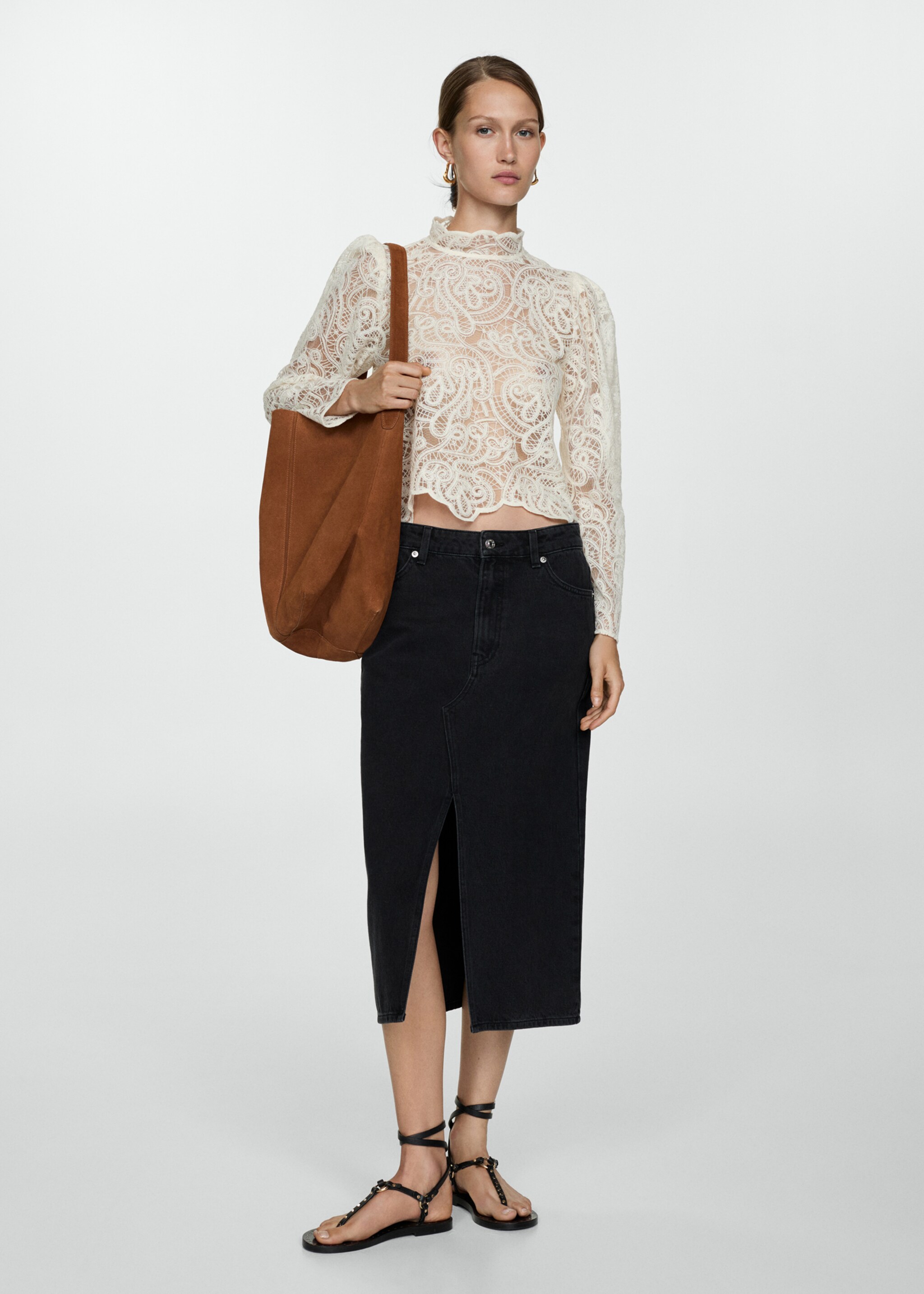 Midi-Jeansrock - Allgemeine Ansicht, Black denim. Ref: 77054786-00.