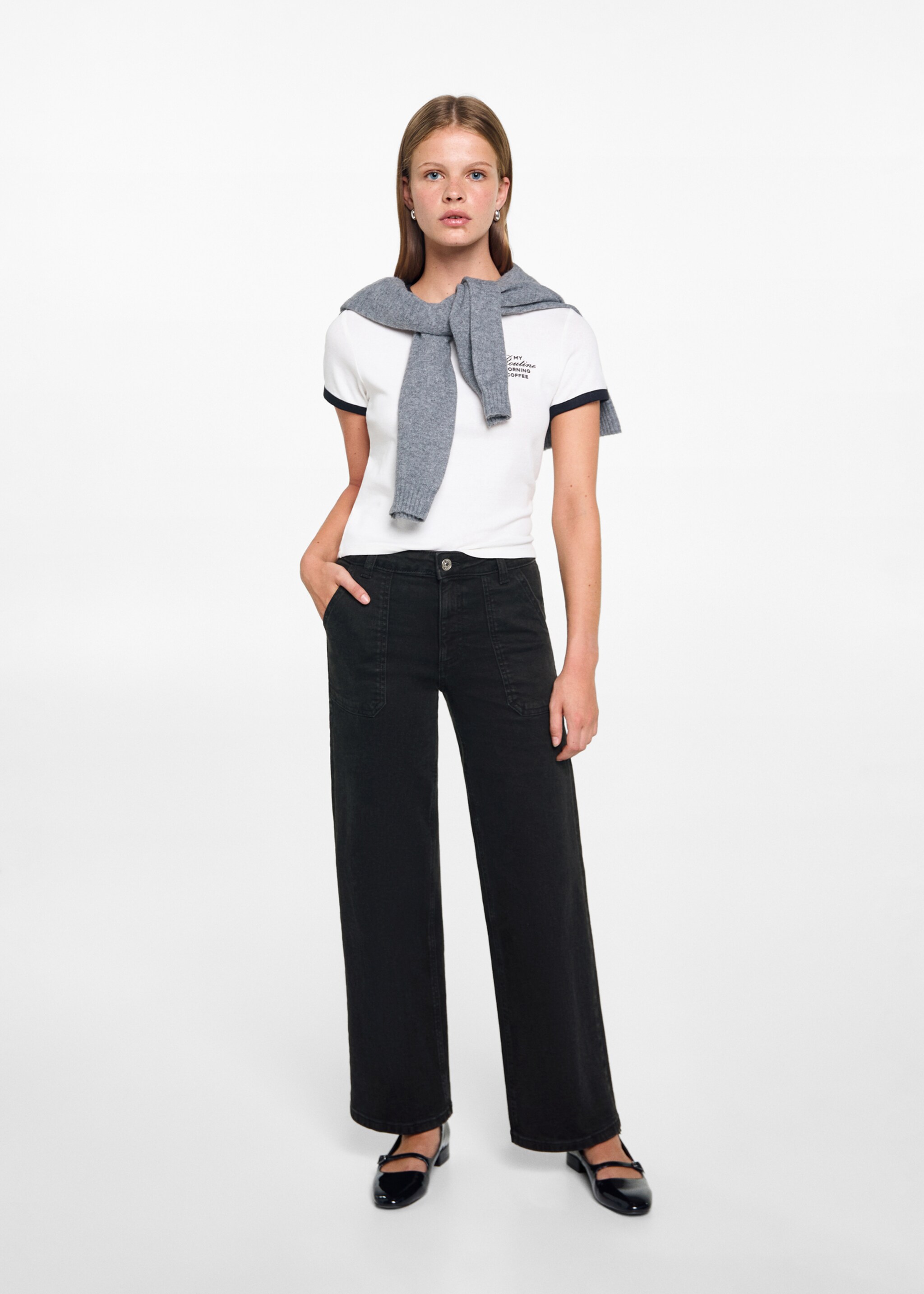 Culotte met zakken - Overzichtstekening, Black denim. Ref: 77054789-00.