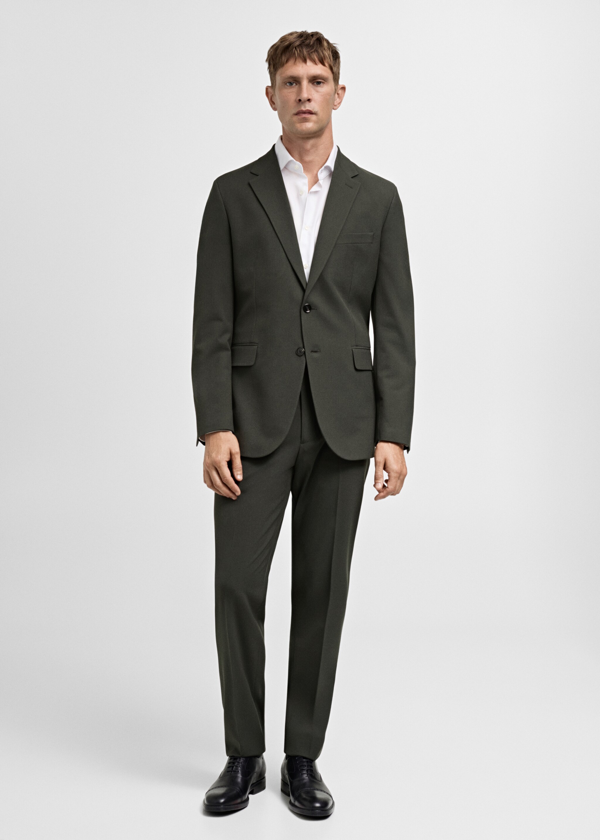 Stretch-fabric slim-fit suit jacket - General plane, Green. Ref: 77055147-00.