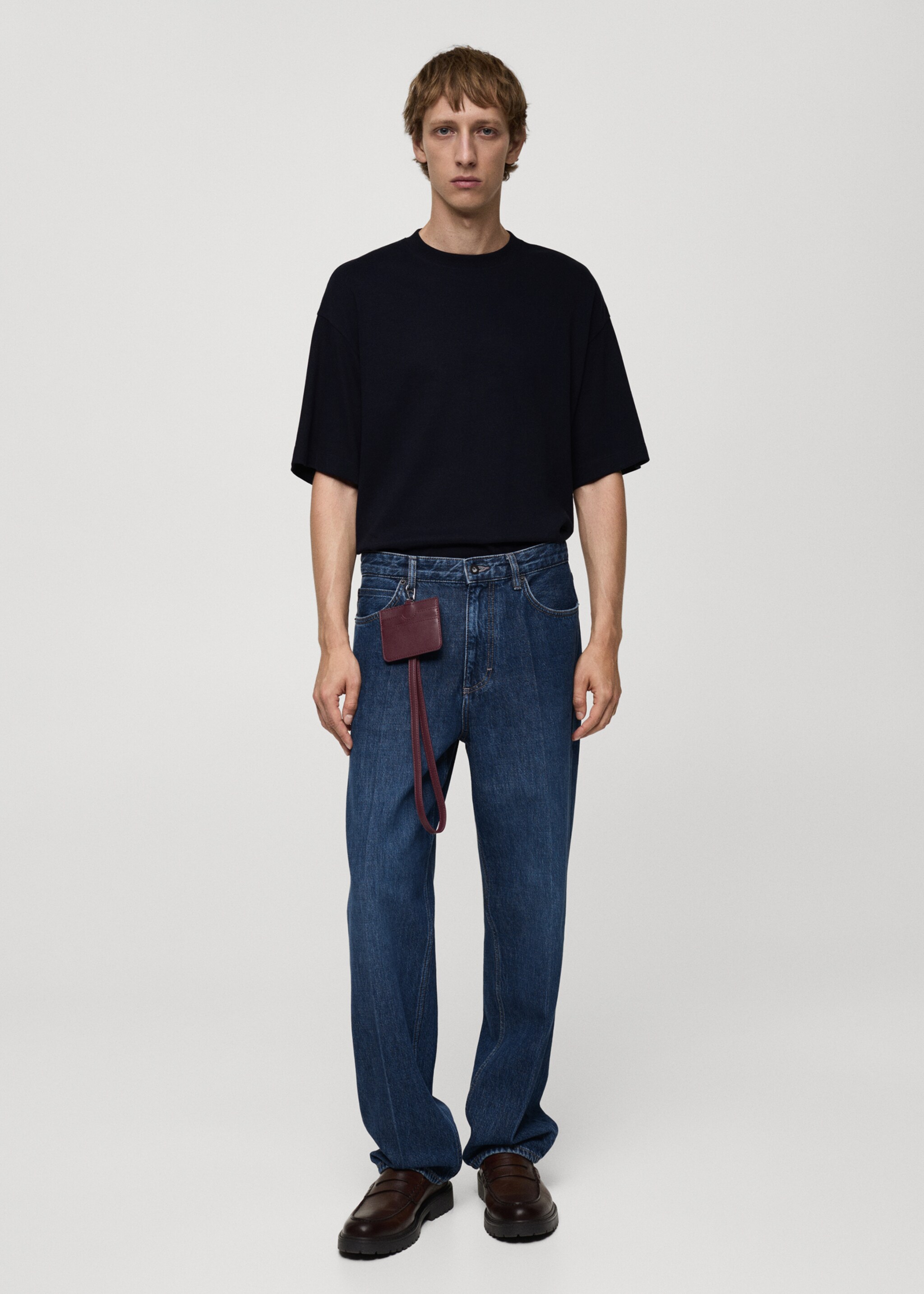 100% pamut oversize póló - Általános sík, Sötétkék. Ref: 77055638-00.