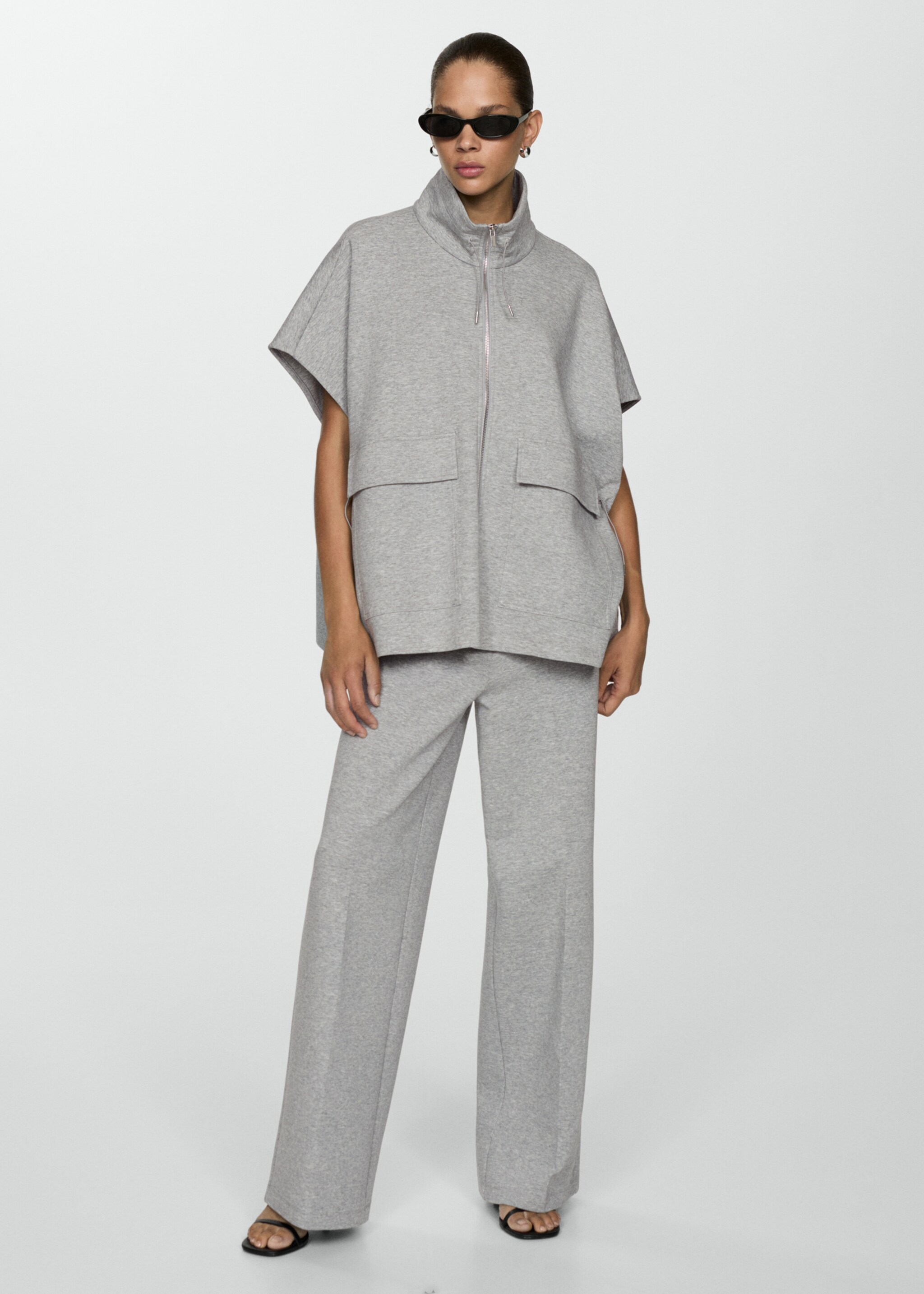 High-rise wide leg trousers - General plane, Medium Heather Grey. Ref: 77055640-00.