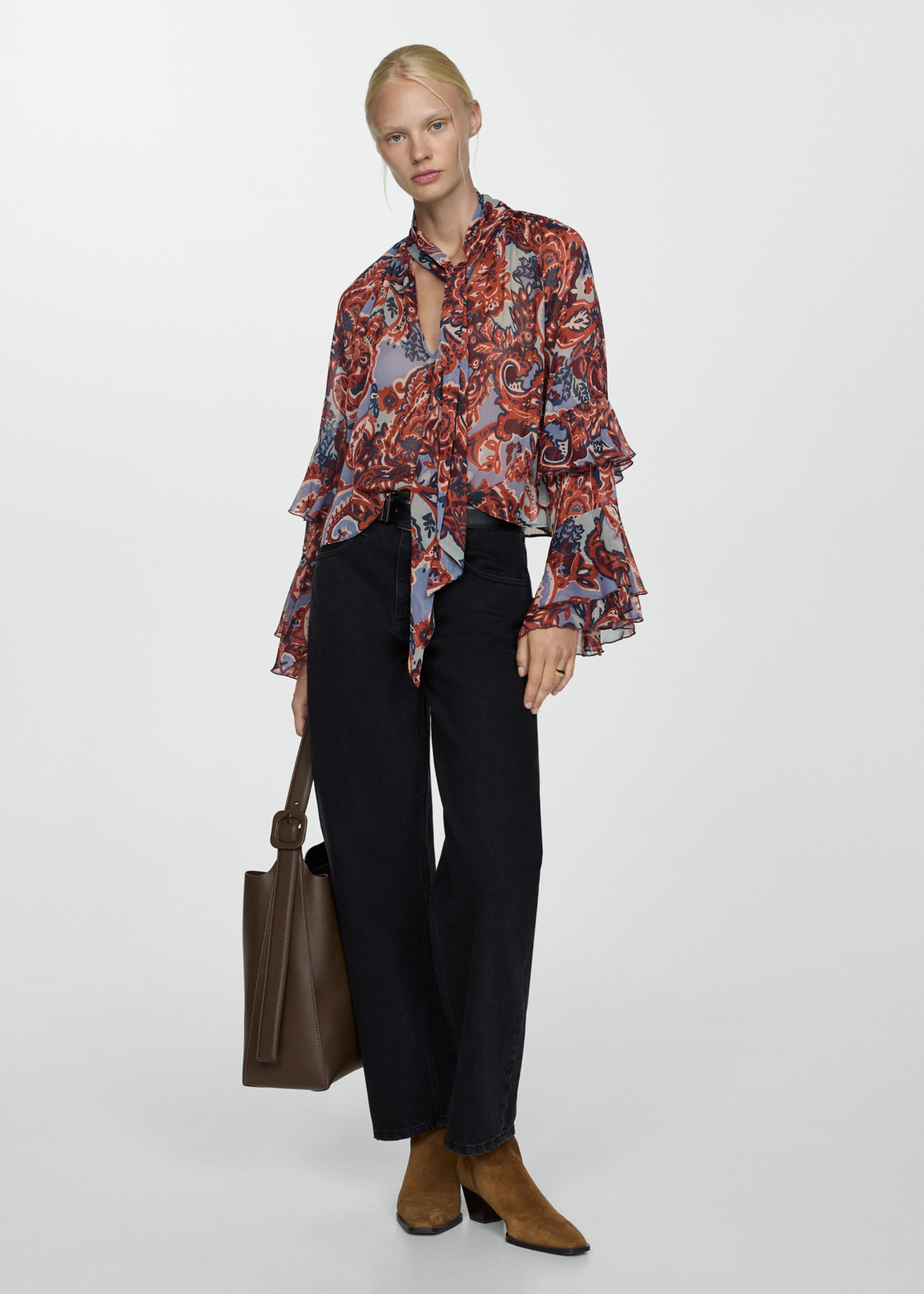 Ruffled paisley-print blouse - General plane, Brown. Ref: 77055673-00.