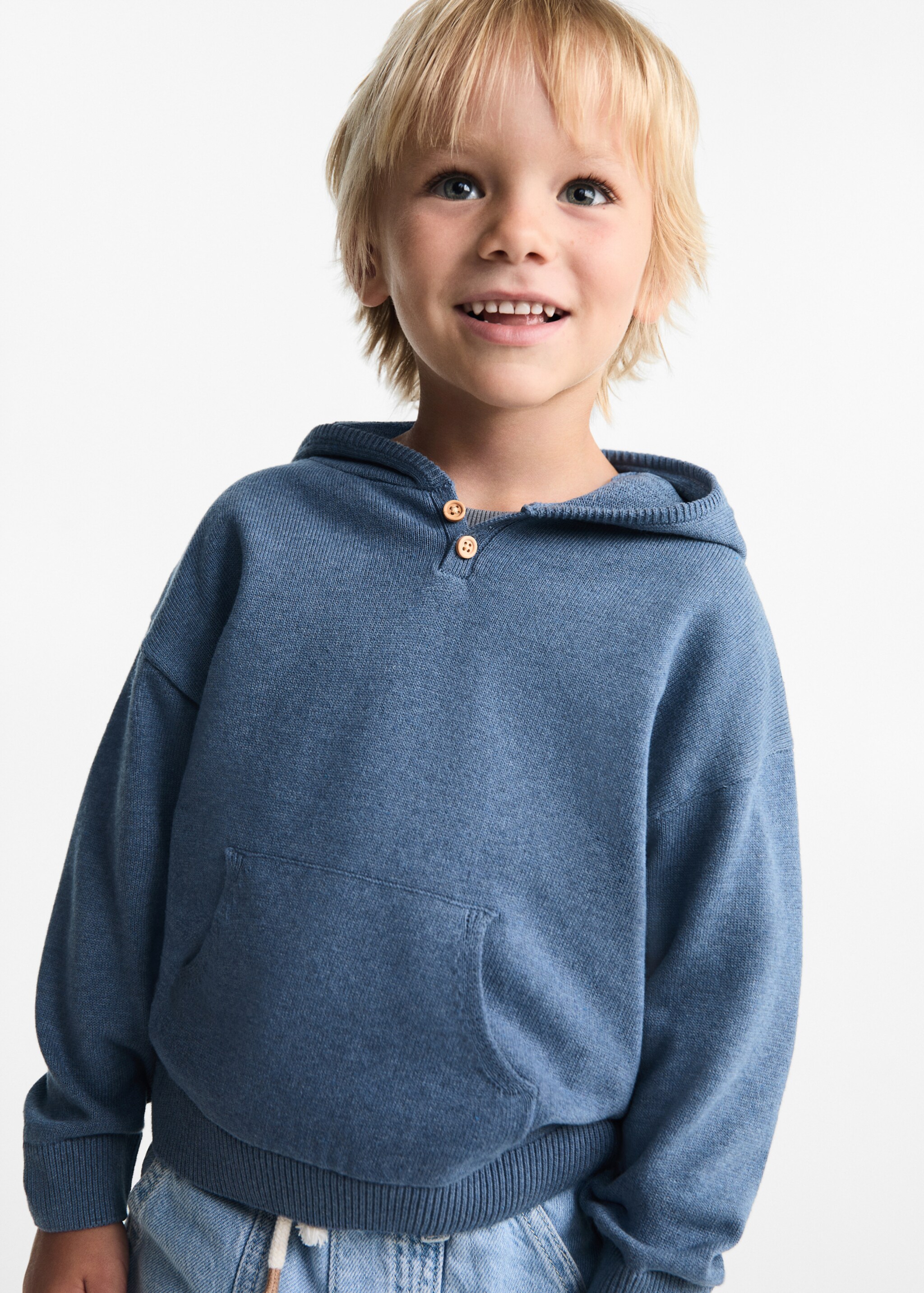 Hooded knit sweater - General plane, Blue. Ref: 77055966-00.