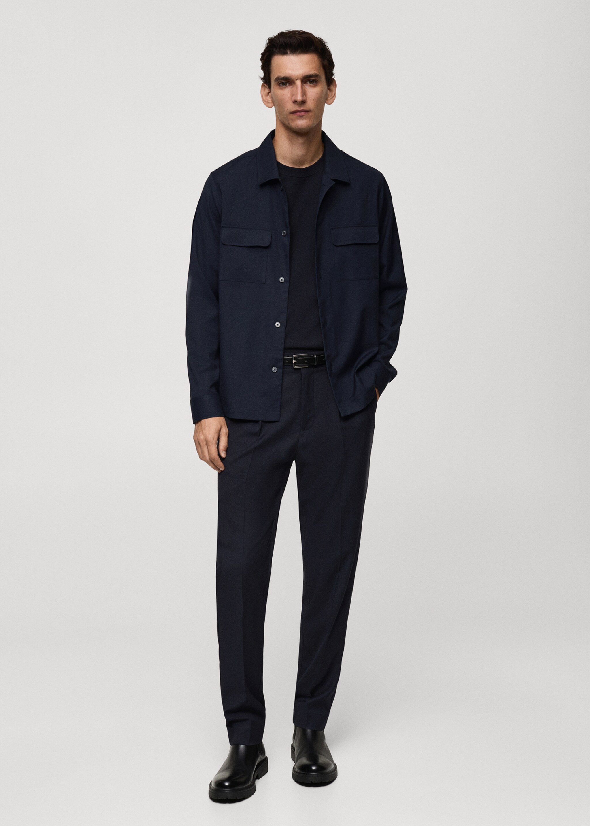 Slim-fit overshirt with pockets - General plane, Dark Navy. Ref: 77055974-00.